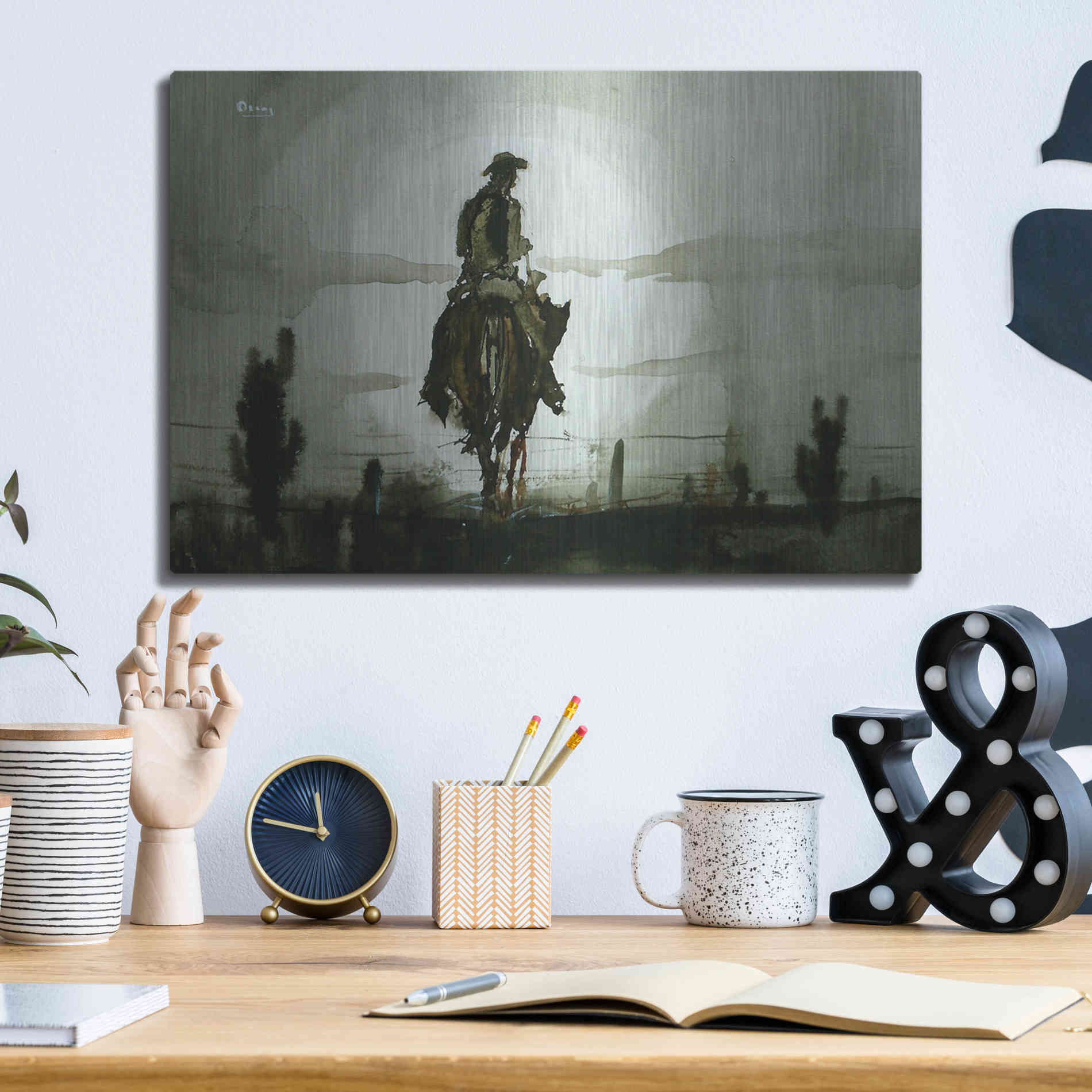 Luxe Metal Art 'Luna Vaquero' by Oscar Alvarez Pardo, Metal Wall Art,16x12