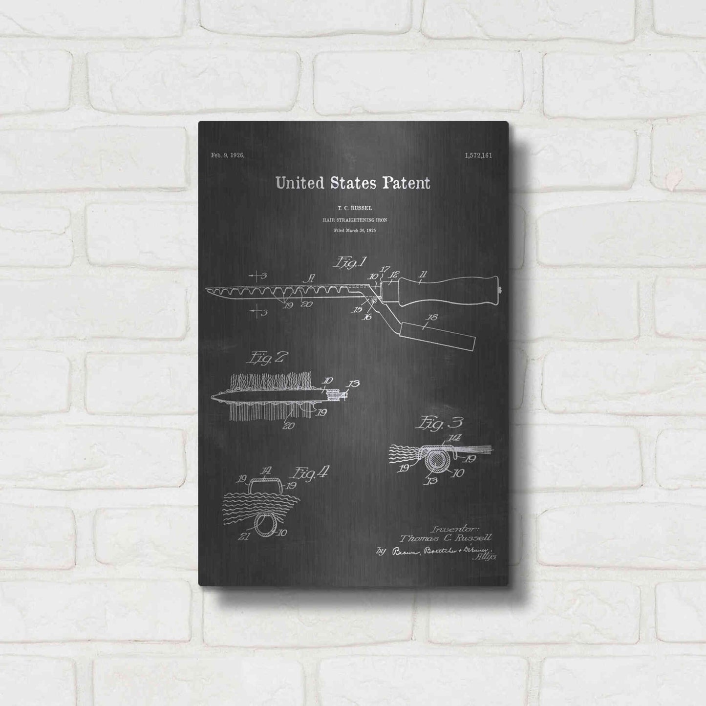 Luxe Metal Art 'Hair Straightening Iron Blueprint Patent Chalkboard' Metal Wall Art,12x16