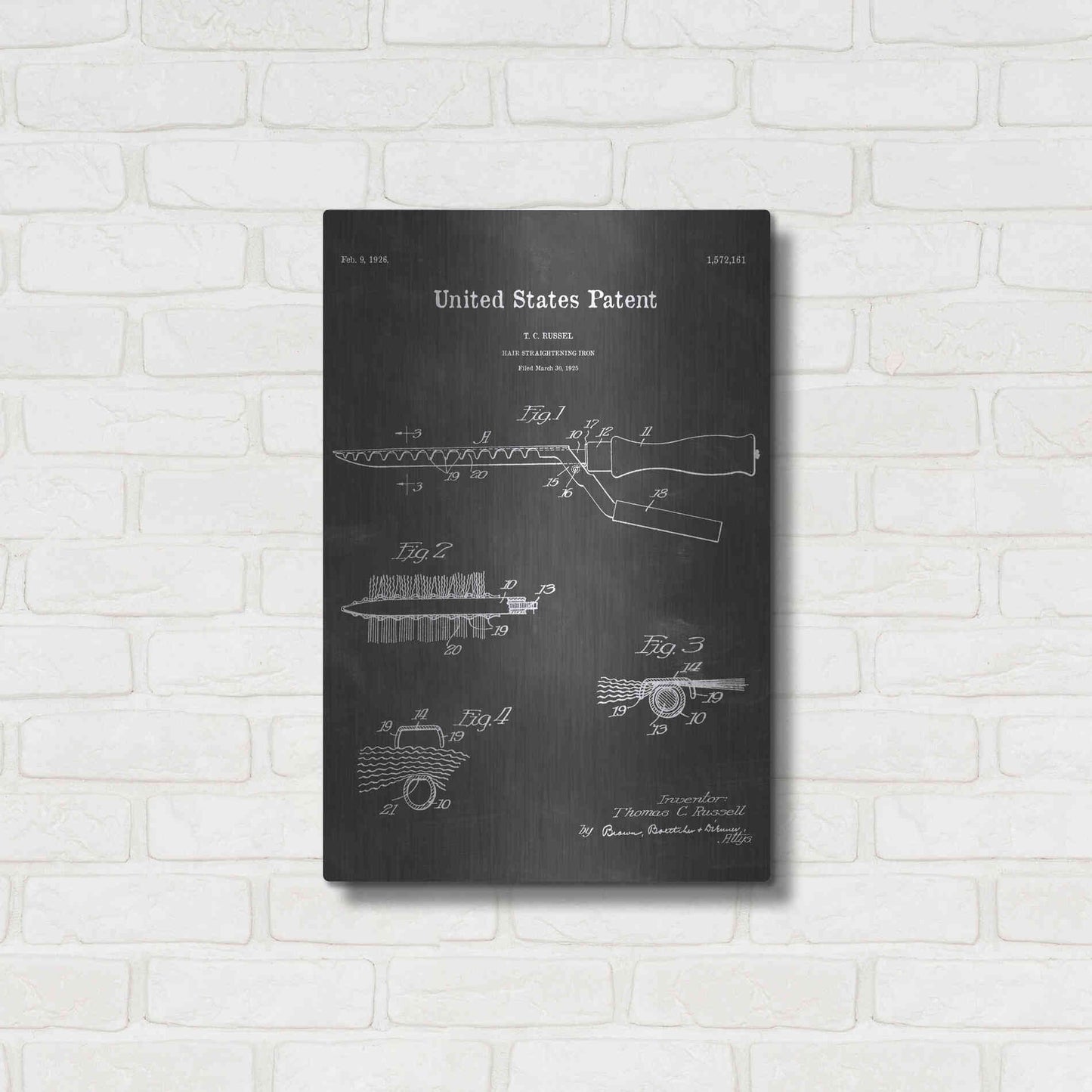 Luxe Metal Art 'Hair Straightening Iron Blueprint Patent Chalkboard' Metal Wall Art,16x24