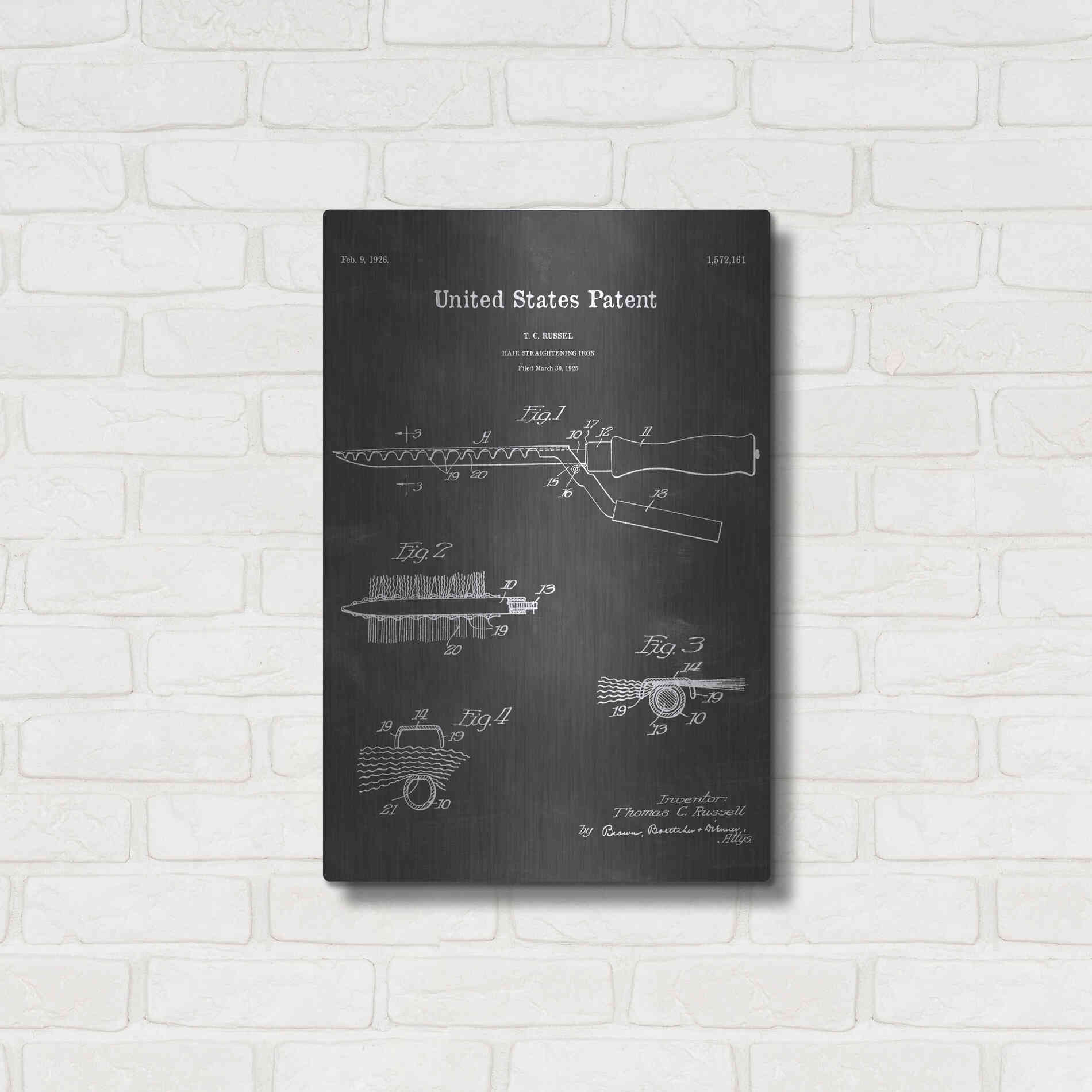 Luxe Metal Art 'Hair Straightening Iron Blueprint Patent Chalkboard' Metal Wall Art,16x24