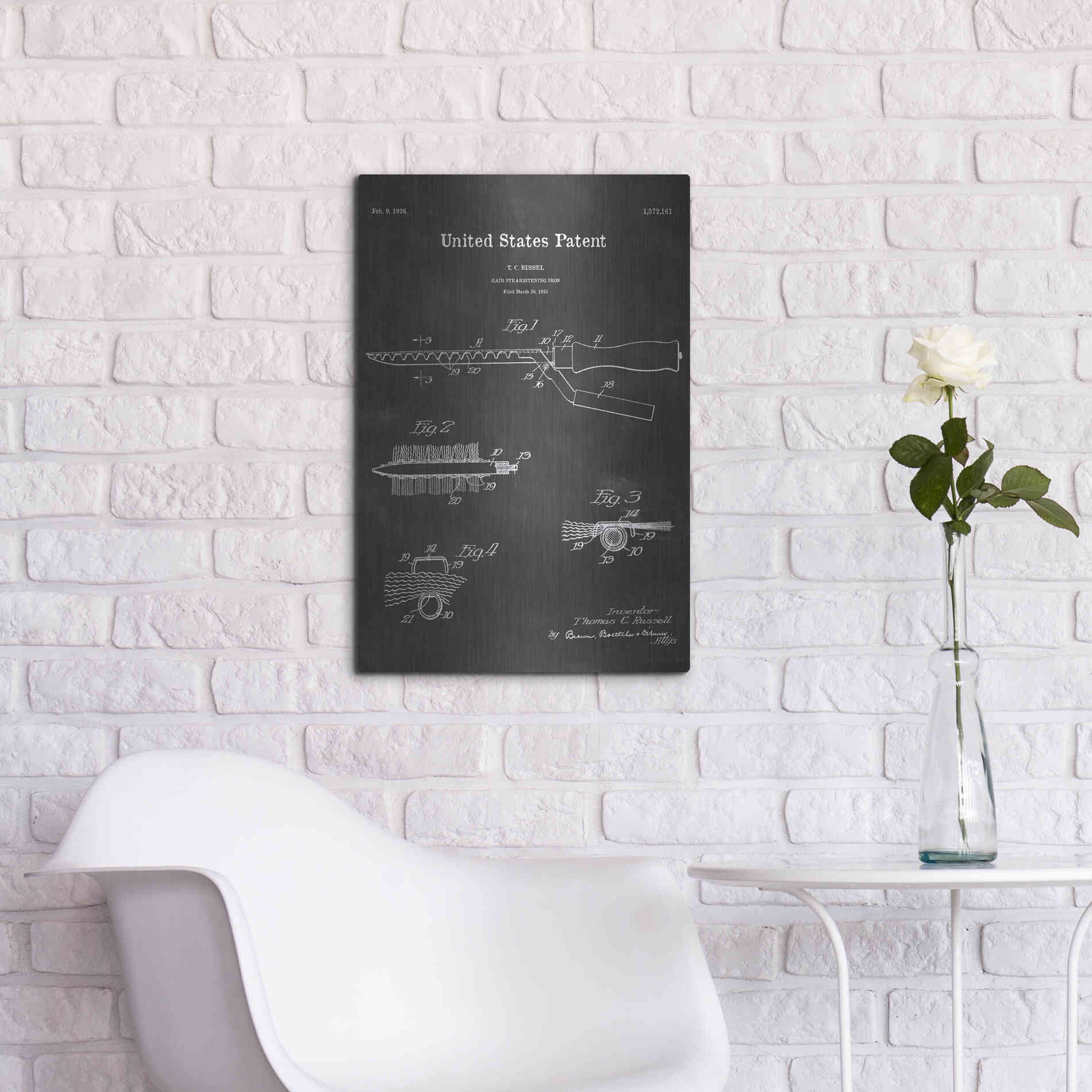 Luxe Metal Art 'Hair Straightening Iron Blueprint Patent Chalkboard' Metal Wall Art,16x24