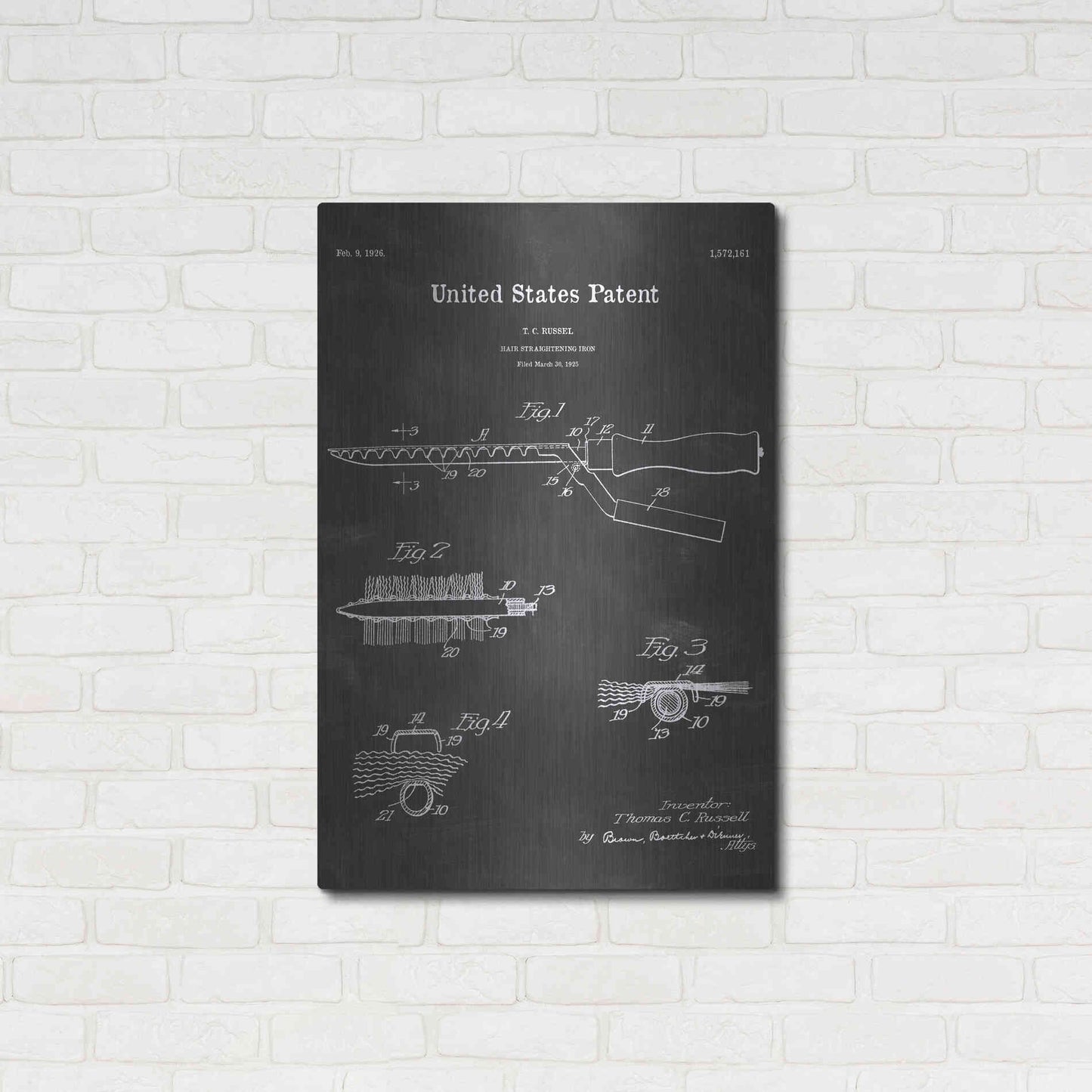 Luxe Metal Art 'Hair Straightening Iron Blueprint Patent Chalkboard' Metal Wall Art,24x36