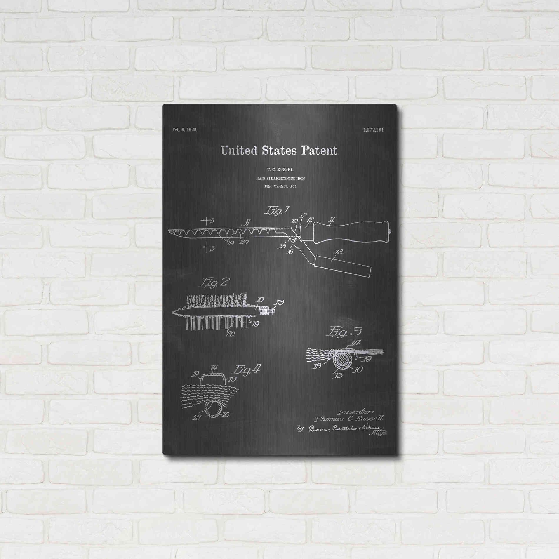 Luxe Metal Art 'Hair Straightening Iron Blueprint Patent Chalkboard' Metal Wall Art,24x36