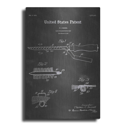 Luxe Metal Art 'Hair Straightening Iron Blueprint Patent Chalkboard' Metal Wall Art