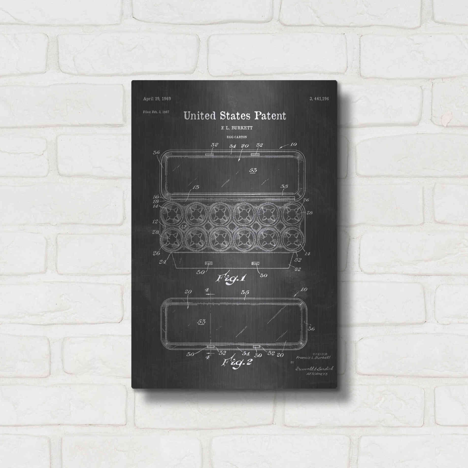 Luxe Metal Art 'Egg Carton Blueprint Patent Chalkboard' Metal Wall Art,12x16