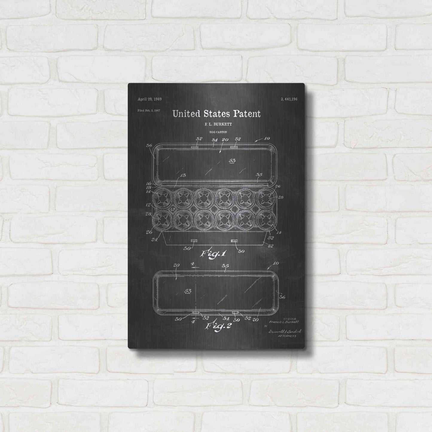 Luxe Metal Art 'Egg Carton Blueprint Patent Chalkboard' Metal Wall Art,16x24