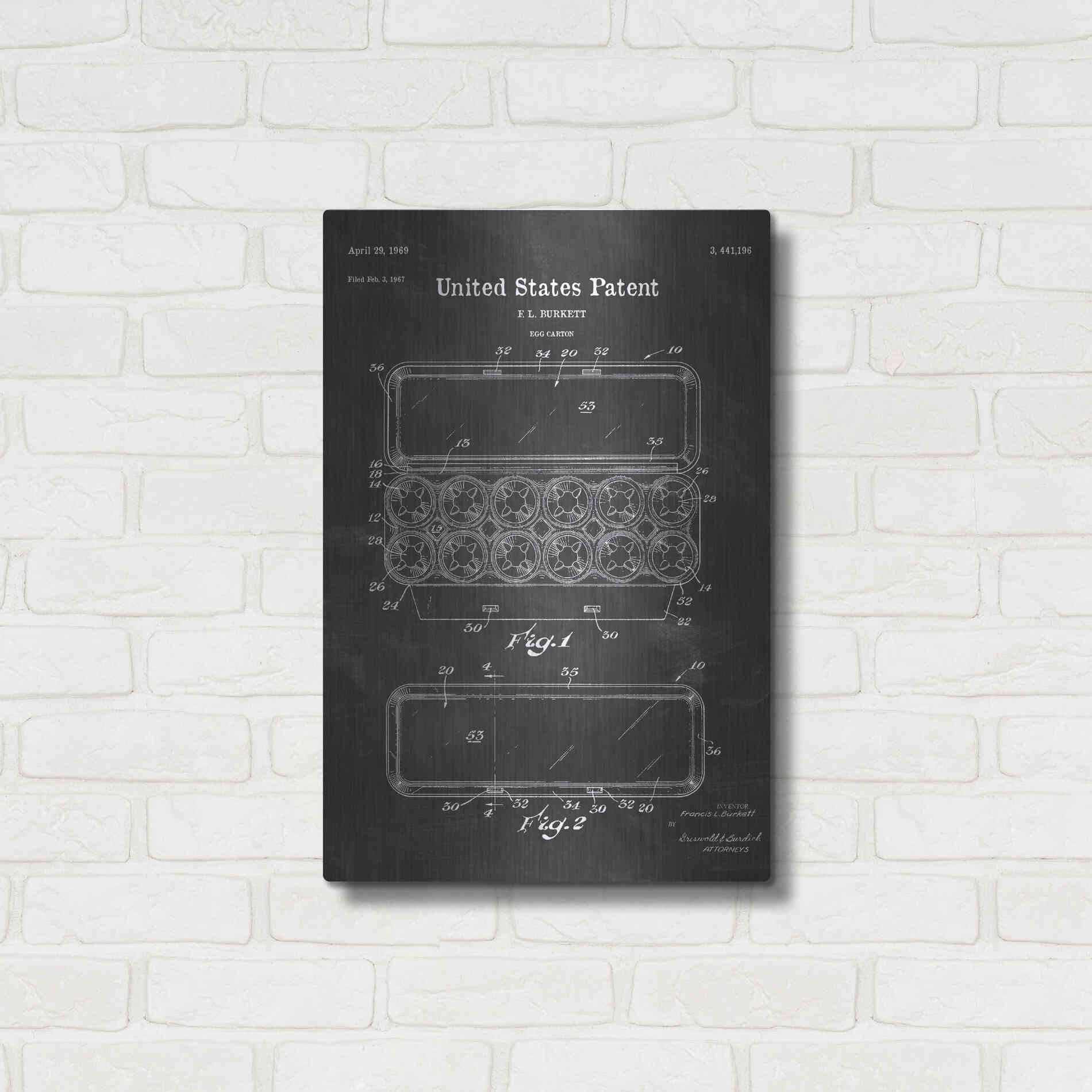 Luxe Metal Art 'Egg Carton Blueprint Patent Chalkboard' Metal Wall Art,16x24