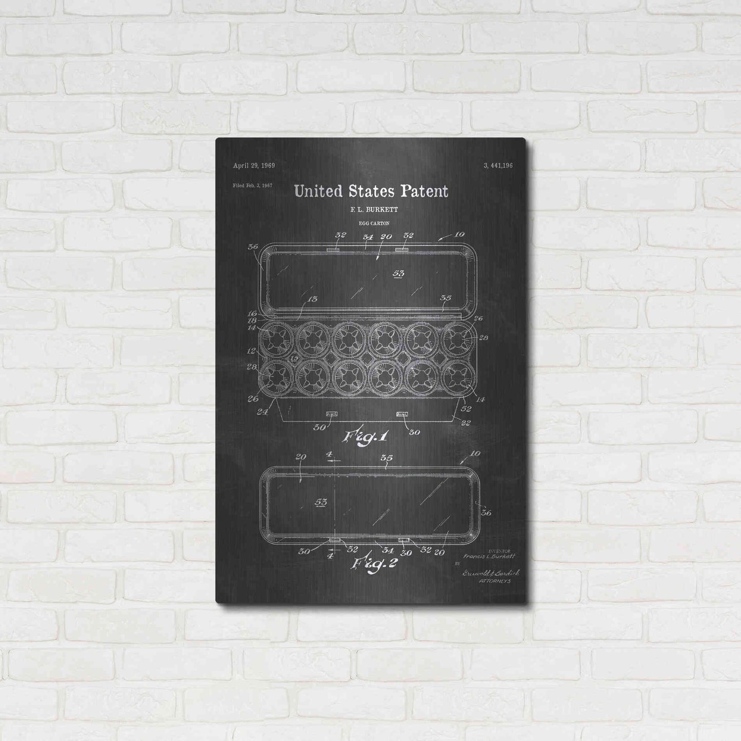 Luxe Metal Art 'Egg Carton Blueprint Patent Chalkboard' Metal Wall Art,24x36