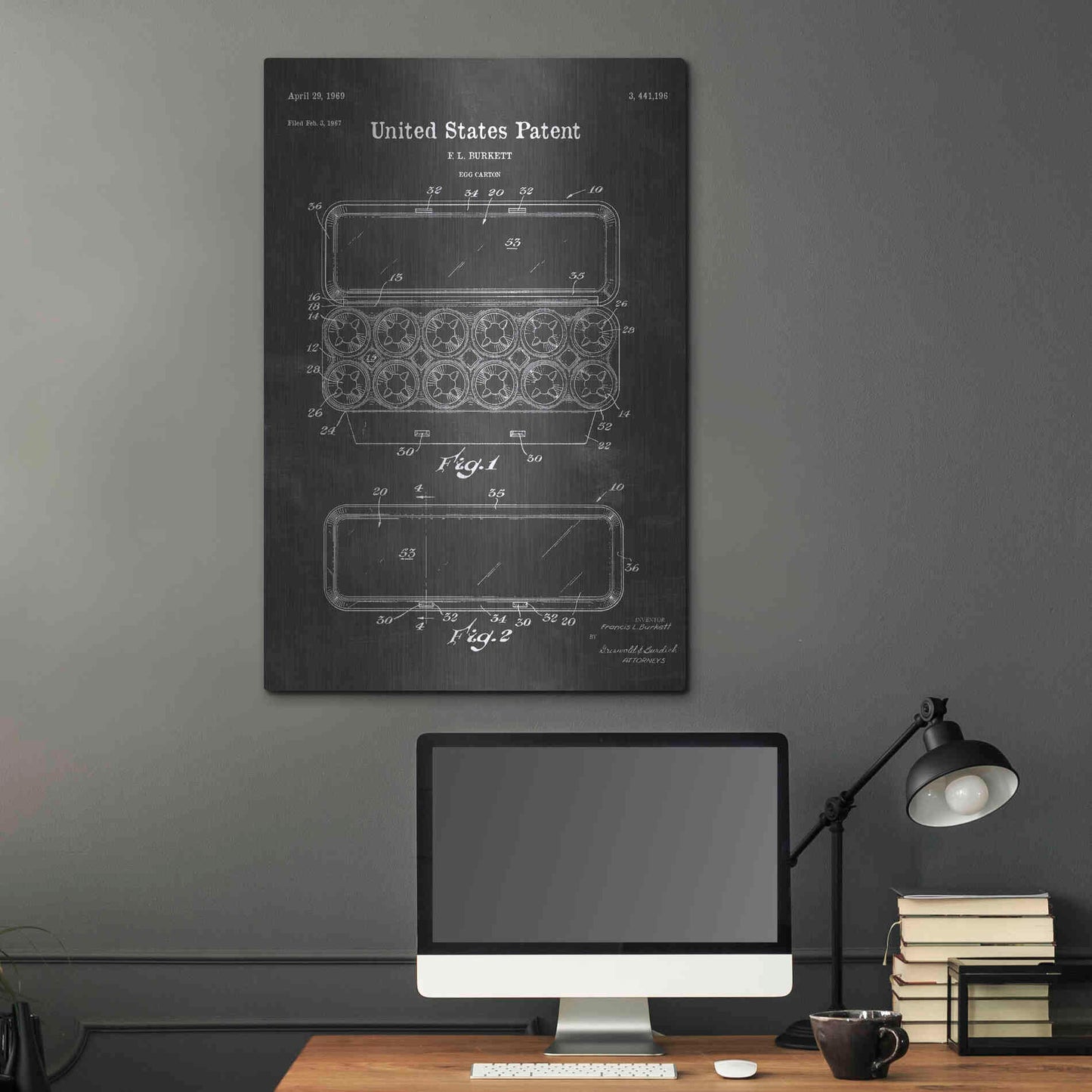 Luxe Metal Art 'Egg Carton Blueprint Patent Chalkboard' Metal Wall Art,24x36
