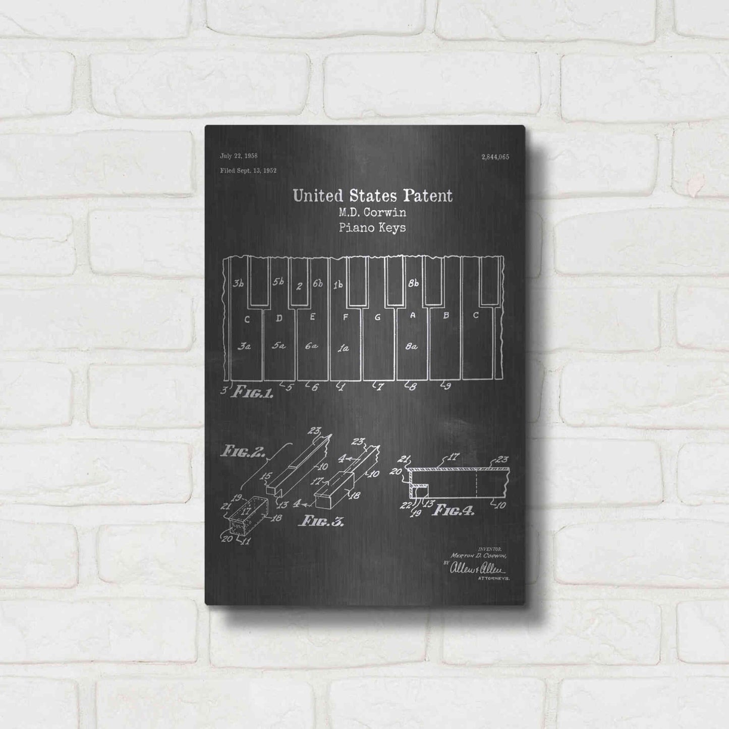 Luxe Metal Art 'Piano Keys Blueprint Patent Chalkboard' Metal Wall Art,12x16