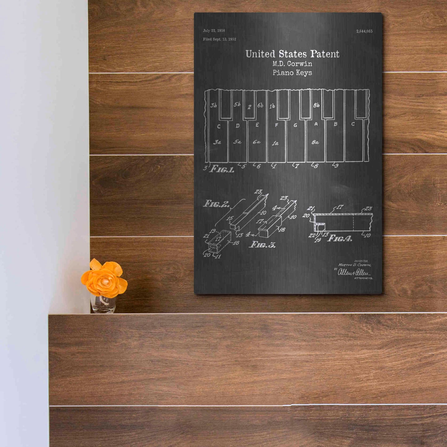 Luxe Metal Art 'Piano Keys Blueprint Patent Chalkboard' Metal Wall Art,12x16