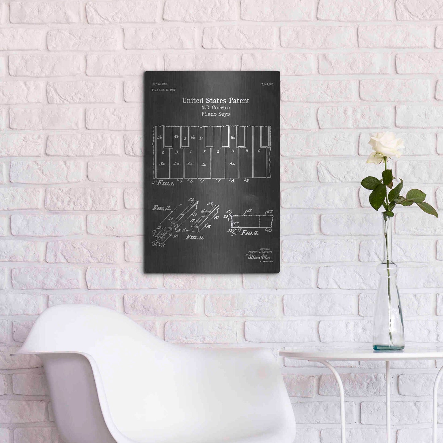 Luxe Metal Art 'Piano Keys Blueprint Patent Chalkboard' Metal Wall Art,16x24