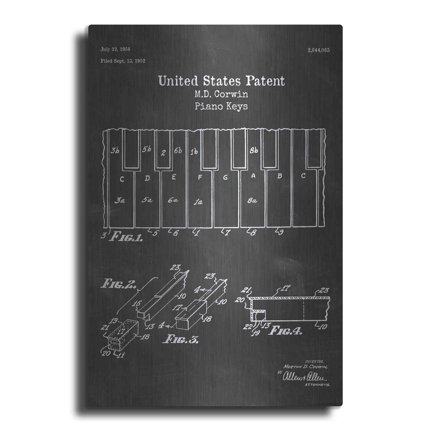 Luxe Metal Art 'Piano Keys Blueprint Patent Chalkboard' Metal Wall Art
