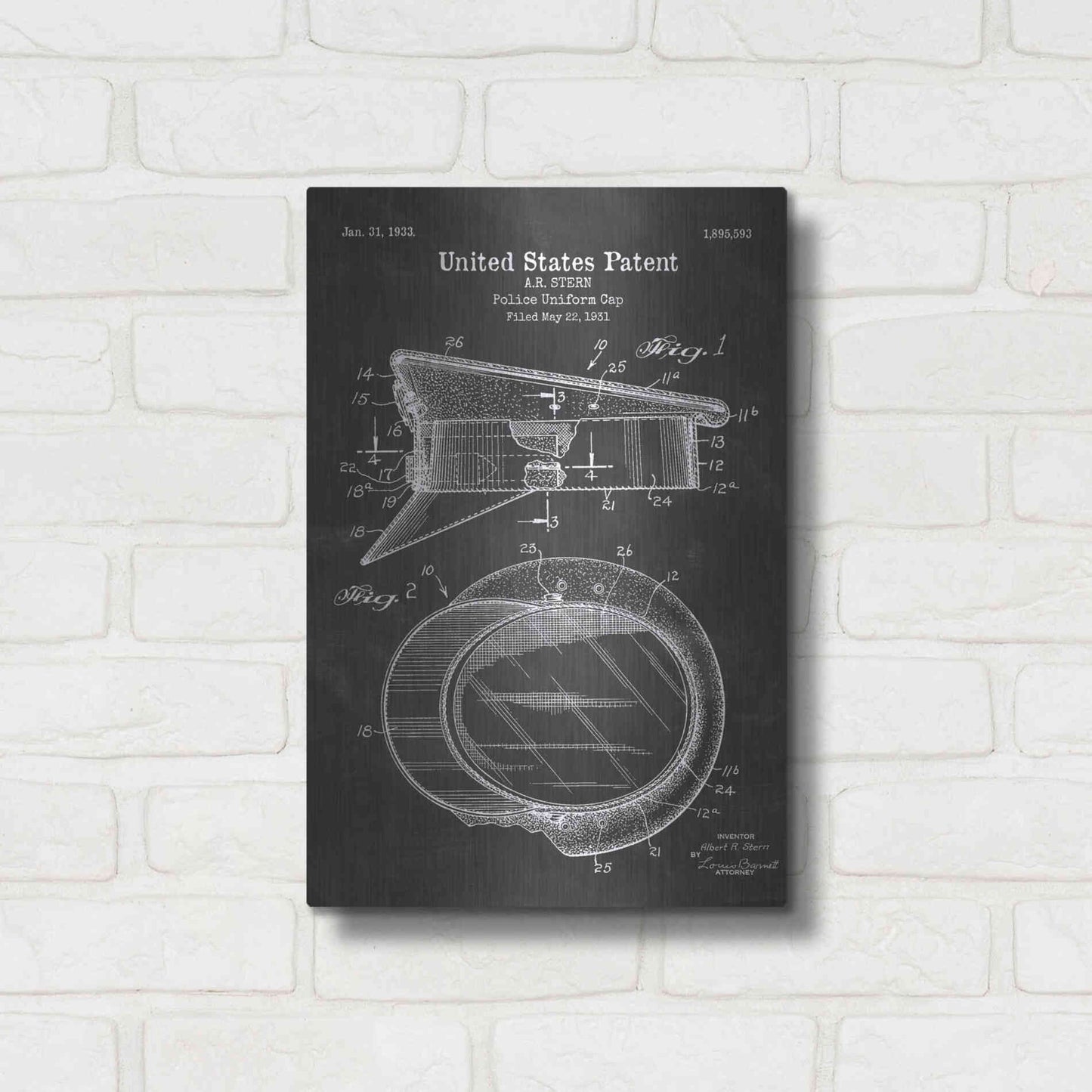 Luxe Metal Art 'Police Uniform Cap Blueprint Patent Chalkboard' Metal Wall Art,12x16