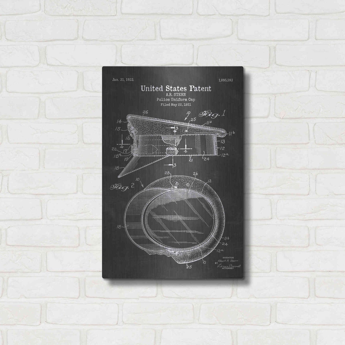 Luxe Metal Art 'Police Uniform Cap Blueprint Patent Chalkboard' Metal Wall Art,16x24