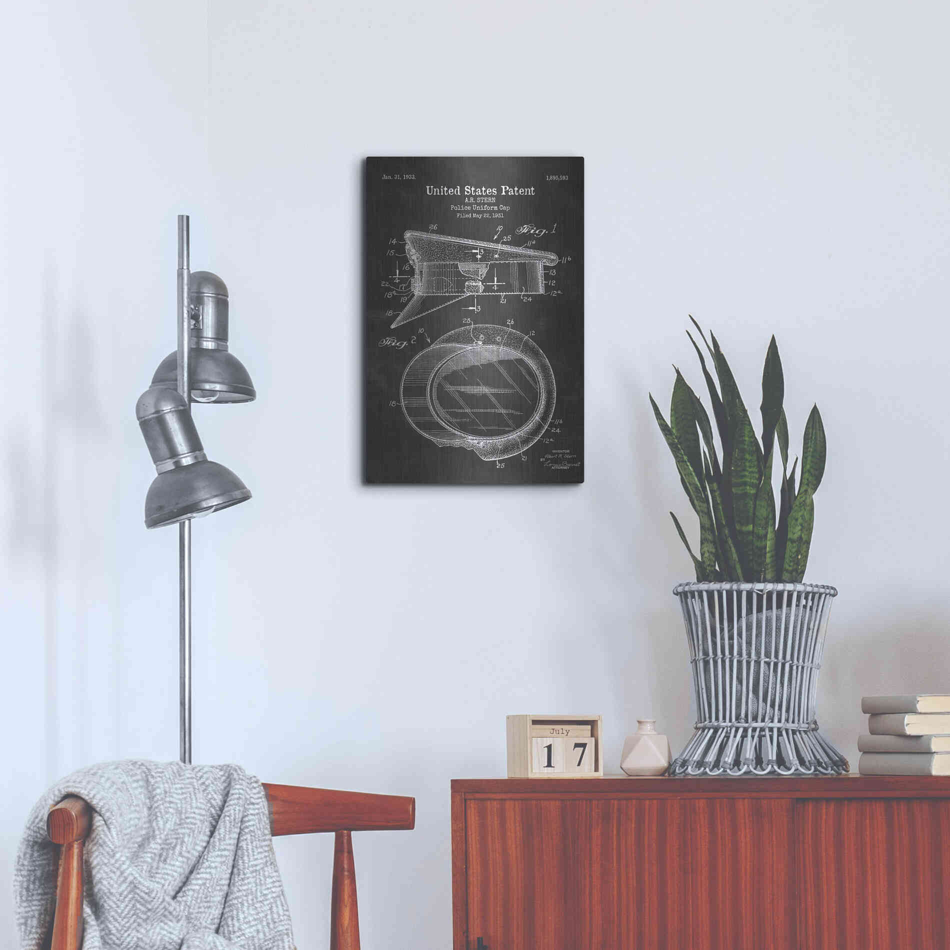 Luxe Metal Art 'Police Uniform Cap Blueprint Patent Chalkboard' Metal Wall Art,16x24