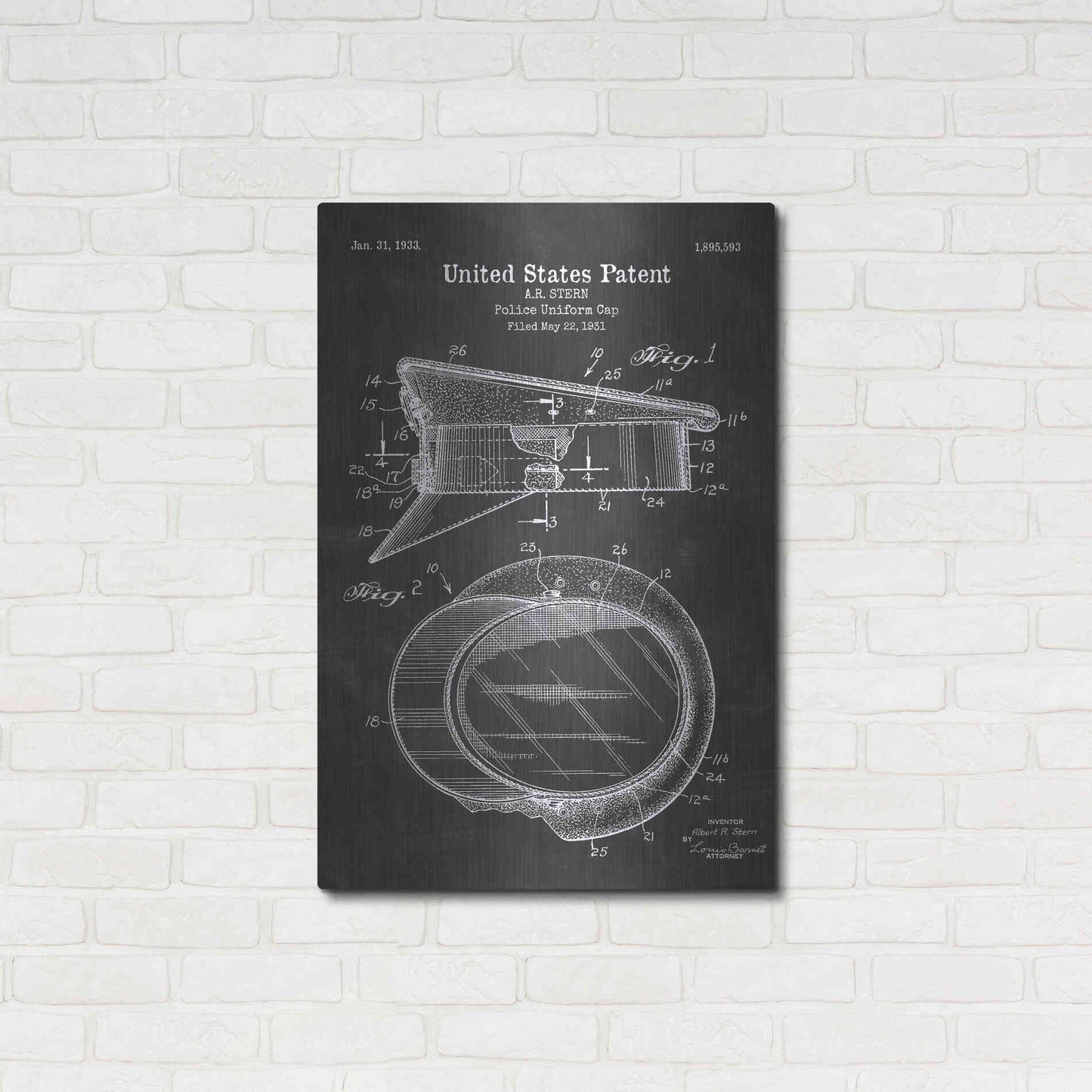 Luxe Metal Art 'Police Uniform Cap Blueprint Patent Chalkboard' Metal Wall Art,24x36