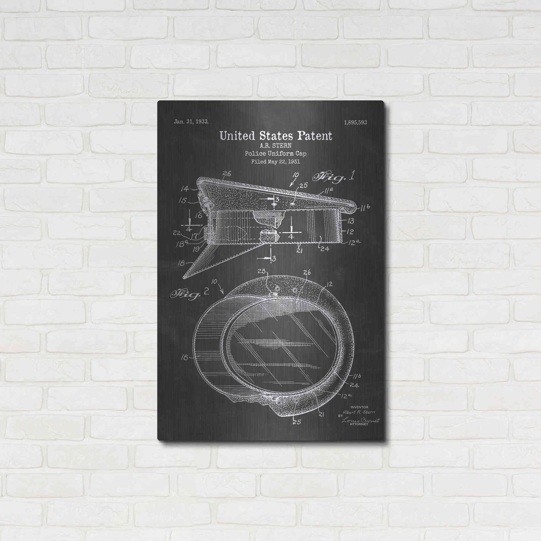 Luxe Metal Art 'Police Uniform Cap Blueprint Patent Chalkboard' Metal Wall Art,24x36