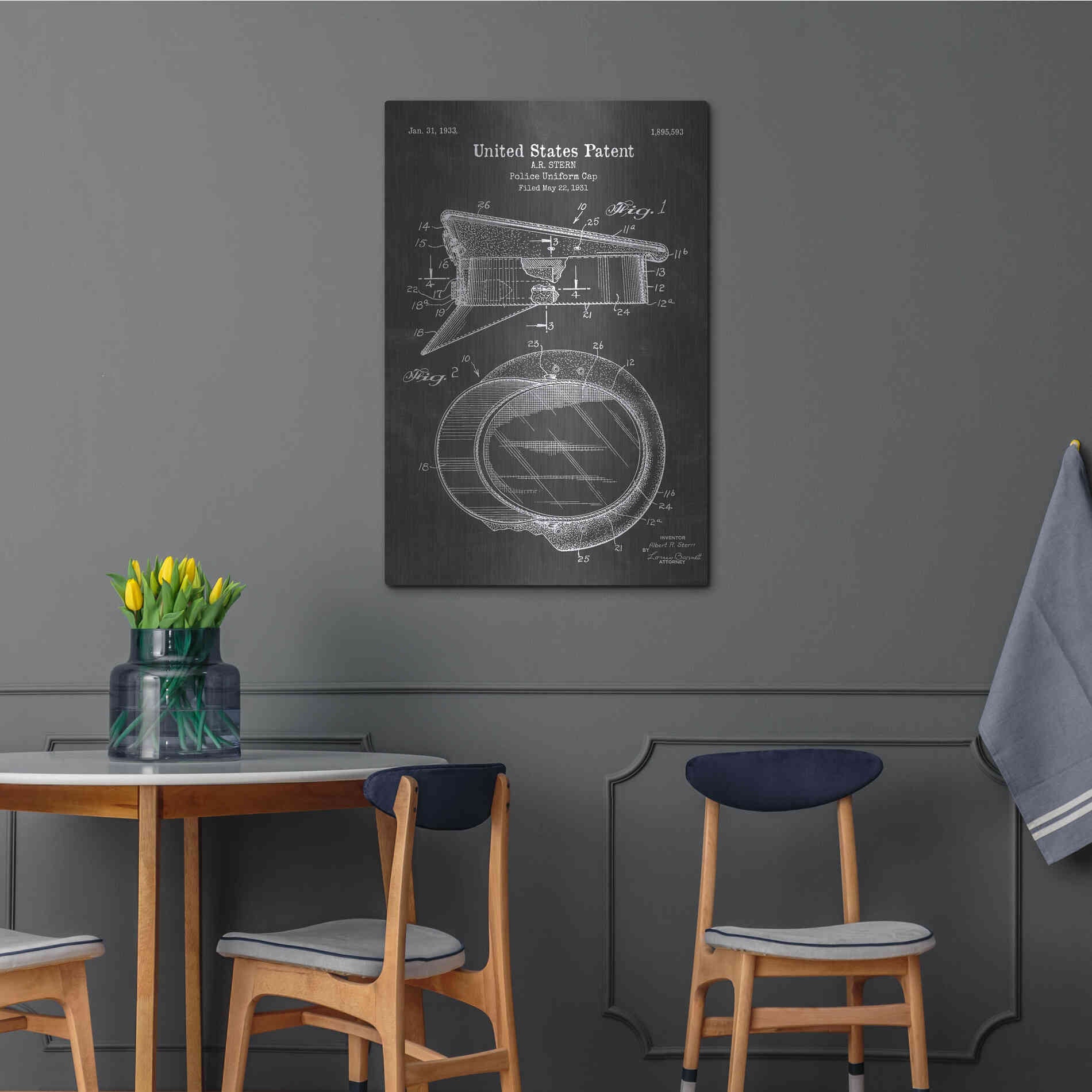 Luxe Metal Art 'Police Uniform Cap Blueprint Patent Chalkboard' Metal Wall Art,24x36