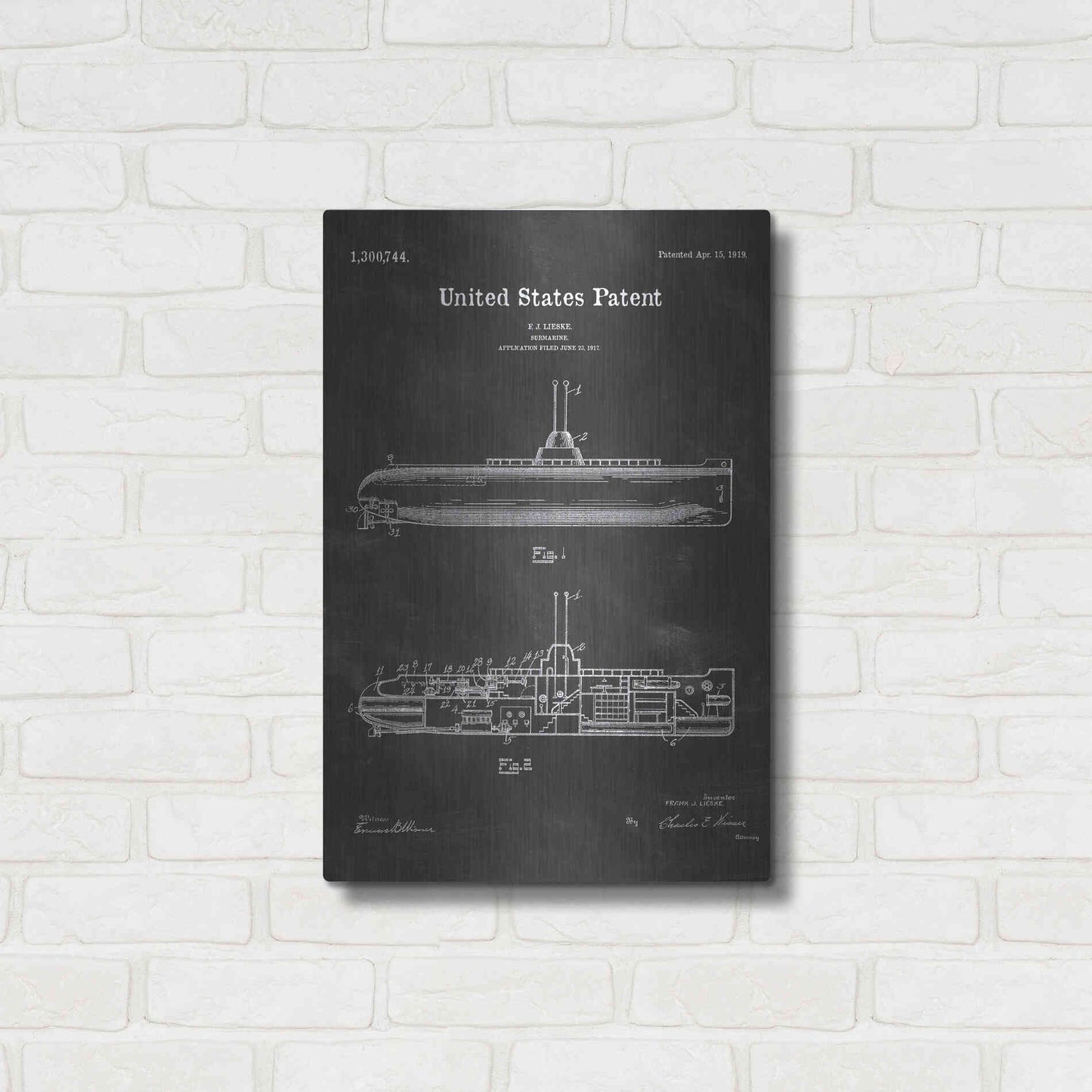 Luxe Metal Art 'Submarine Blueprint Patent Chalkboard' Metal Wall Art,16x24