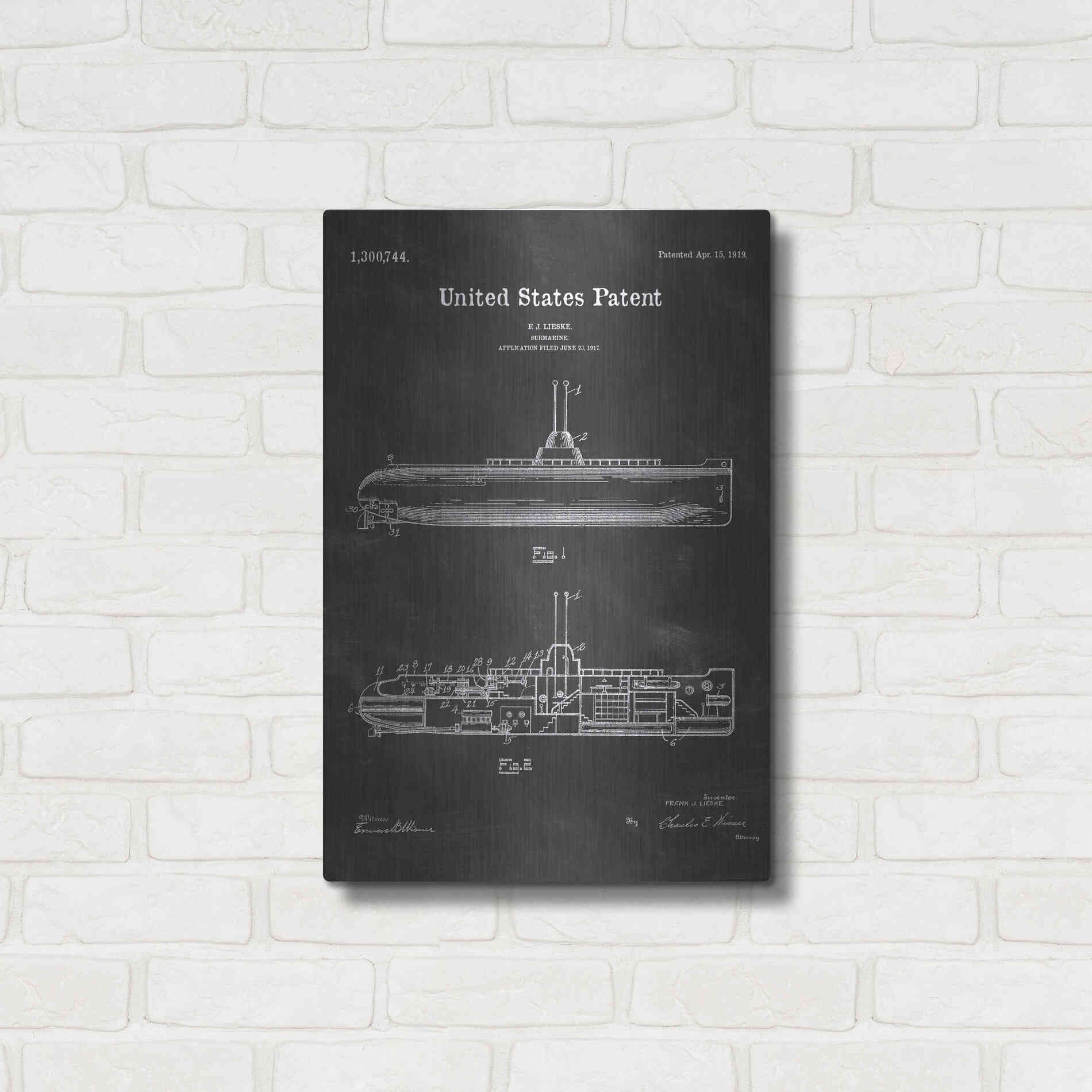 Luxe Metal Art 'Submarine Blueprint Patent Chalkboard' Metal Wall Art,16x24