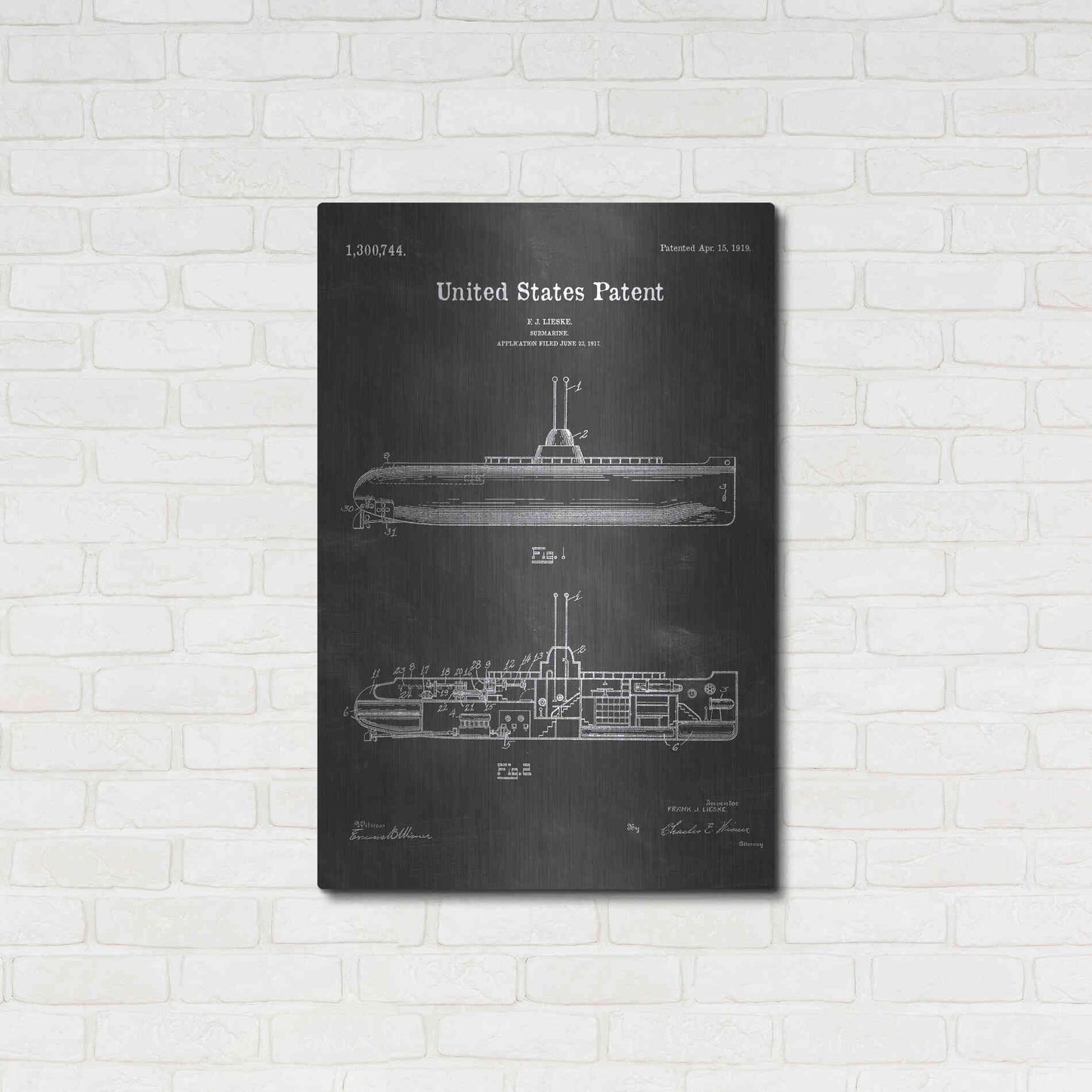 Luxe Metal Art 'Submarine Blueprint Patent Chalkboard' Metal Wall Art,24x36