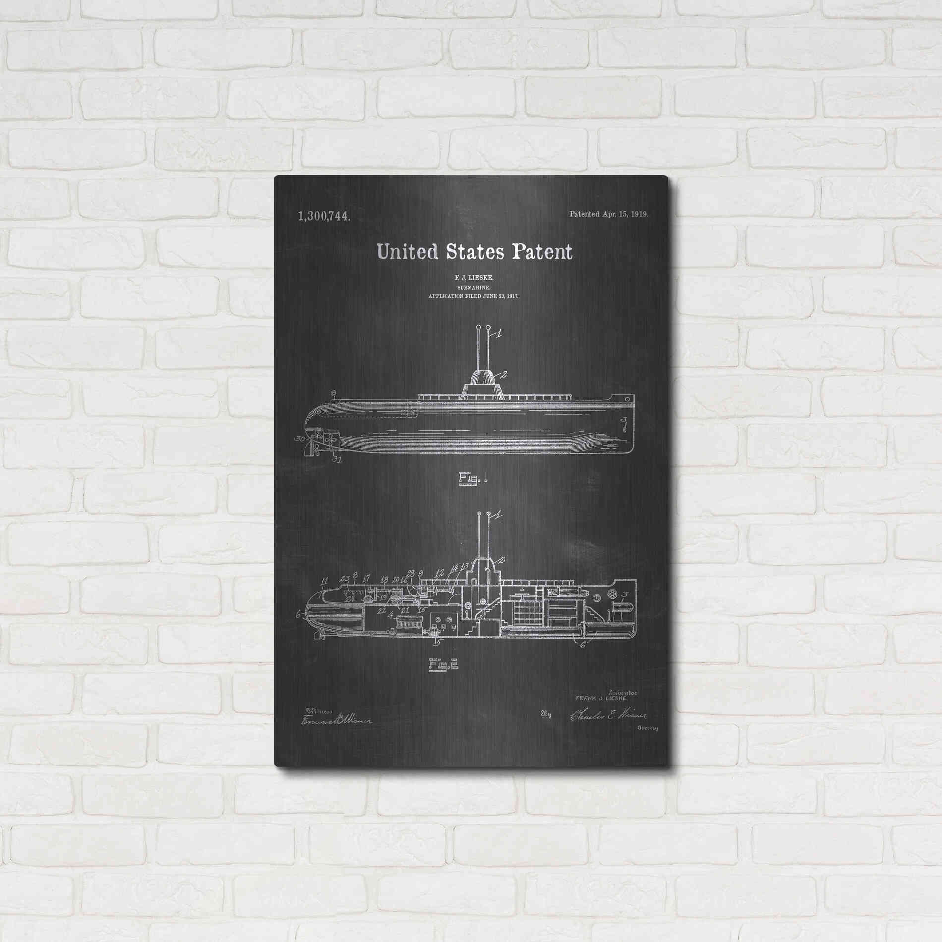 Luxe Metal Art 'Submarine Blueprint Patent Chalkboard' Metal Wall Art,24x36