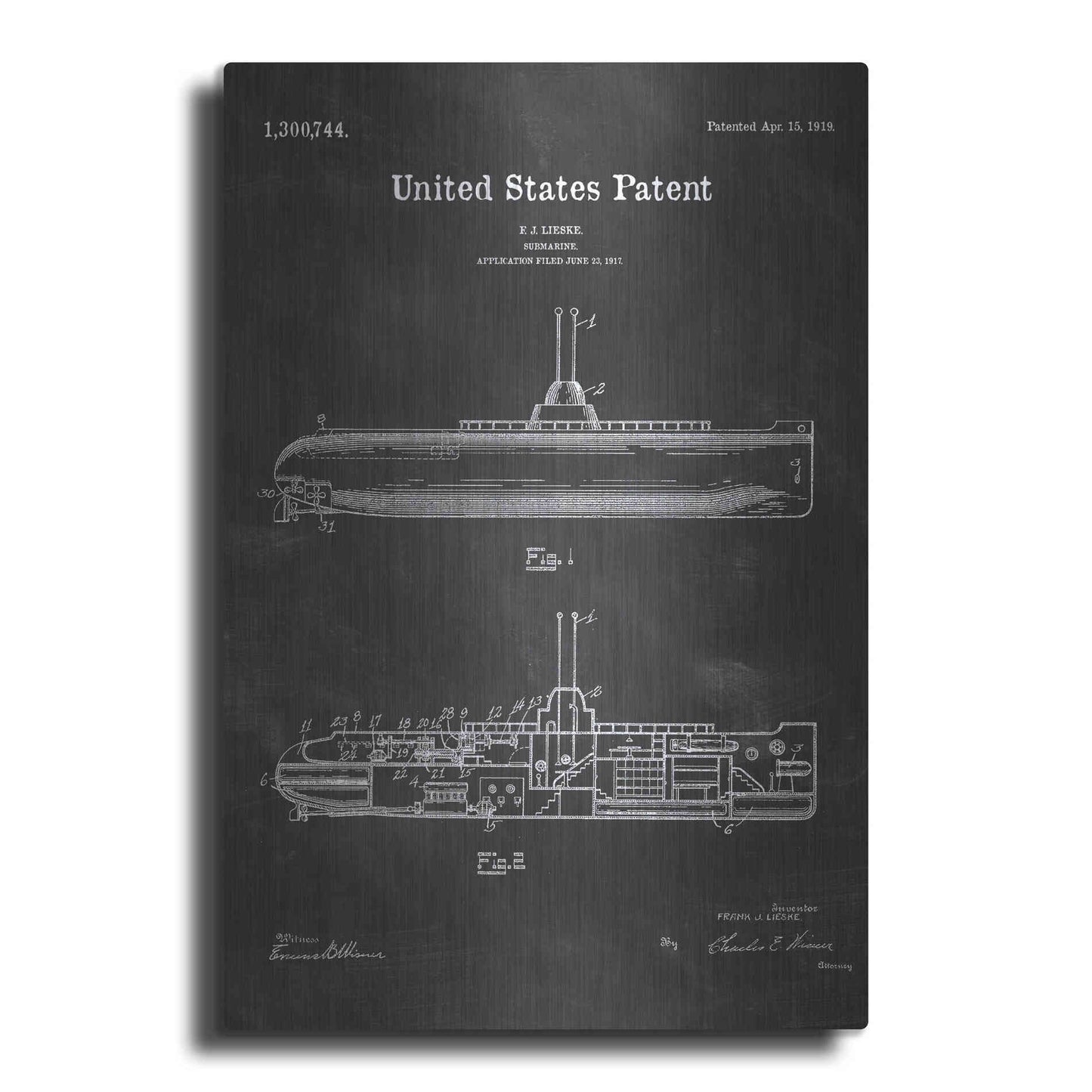 Luxe Metal Art 'Submarine Blueprint Patent Chalkboard' Metal Wall Art