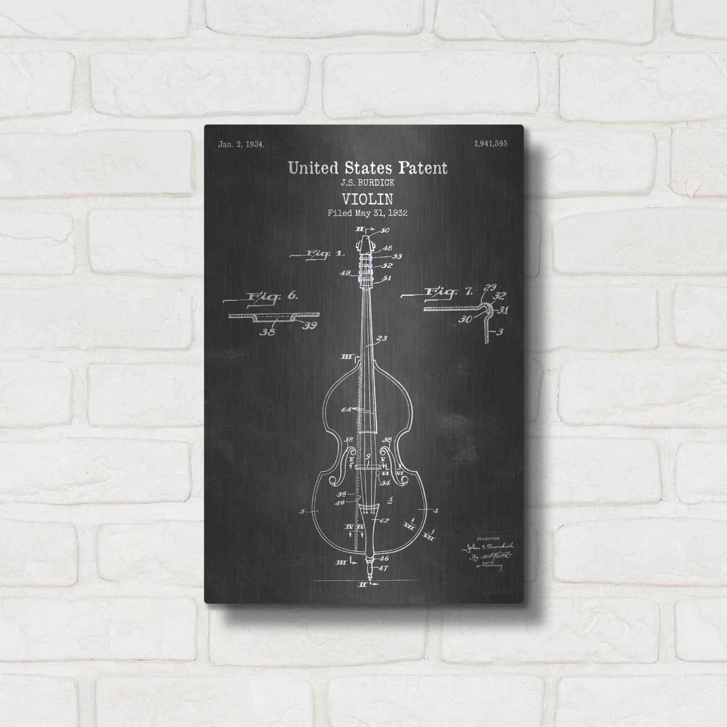 Luxe Metal Art 'Violin Blueprint Patent Chalkboard' Metal Wall Art,12x16
