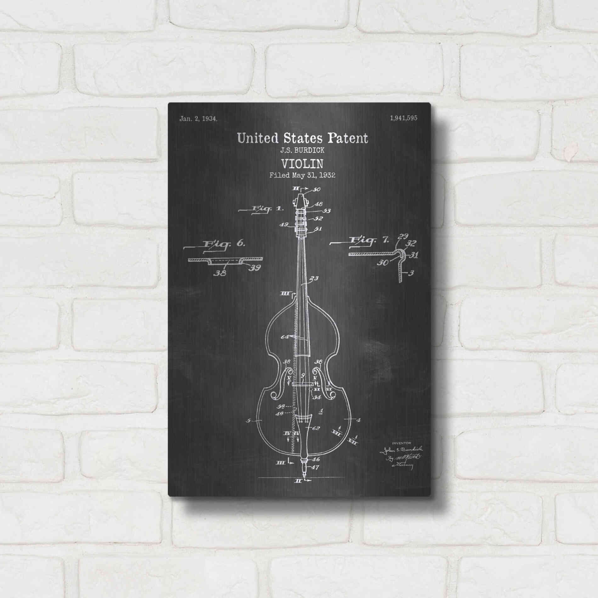 Luxe Metal Art 'Violin Blueprint Patent Chalkboard' Metal Wall Art,12x16