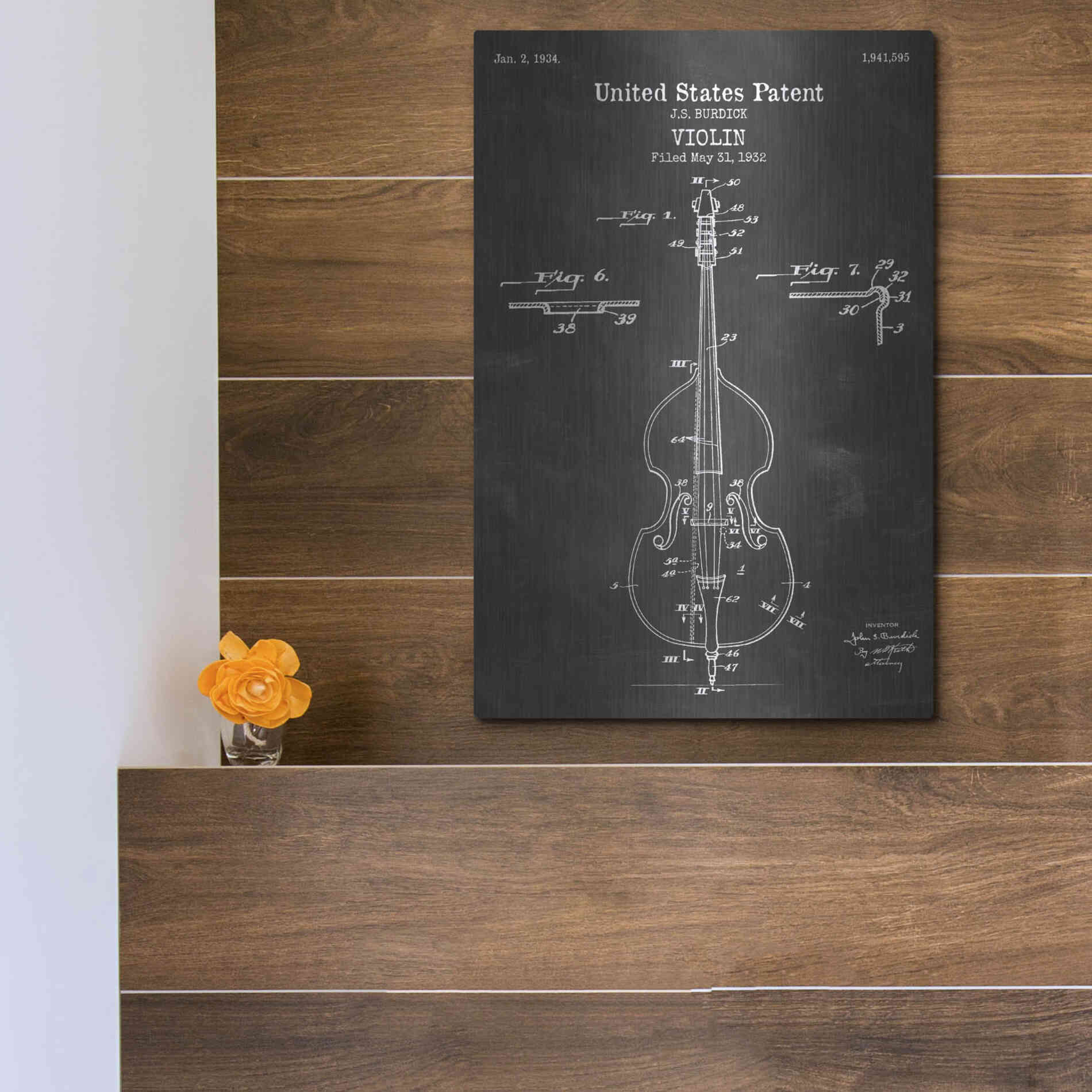 Luxe Metal Art 'Violin Blueprint Patent Chalkboard' Metal Wall Art,12x16