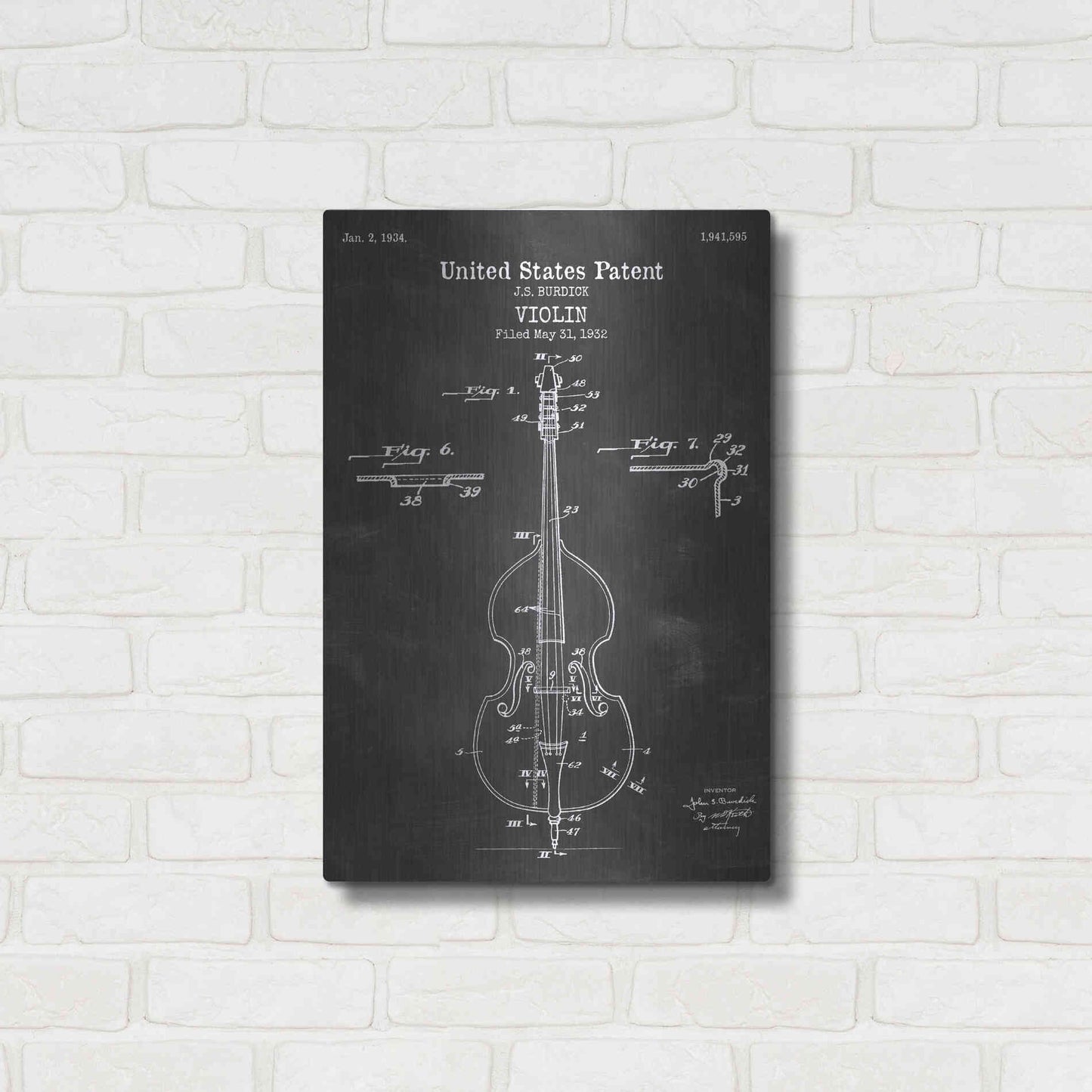 Luxe Metal Art 'Violin Blueprint Patent Chalkboard' Metal Wall Art,16x24