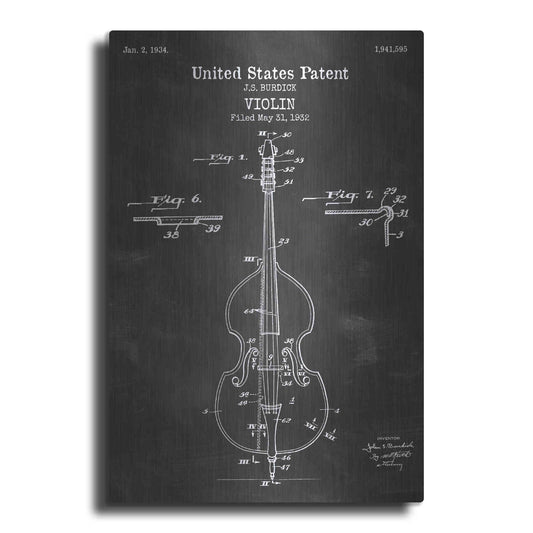 Luxe Metal Art 'Violin Blueprint Patent Chalkboard' Metal Wall Art