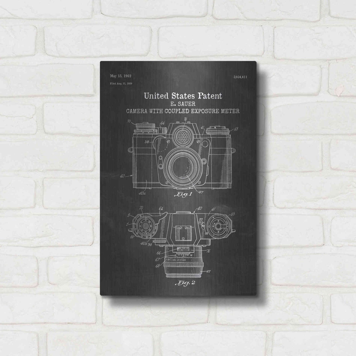 Luxe Metal Art 'Camera with Coupled Exposure Meter Blueprint Patent Chalkboard' Metal Wall Art,12x16