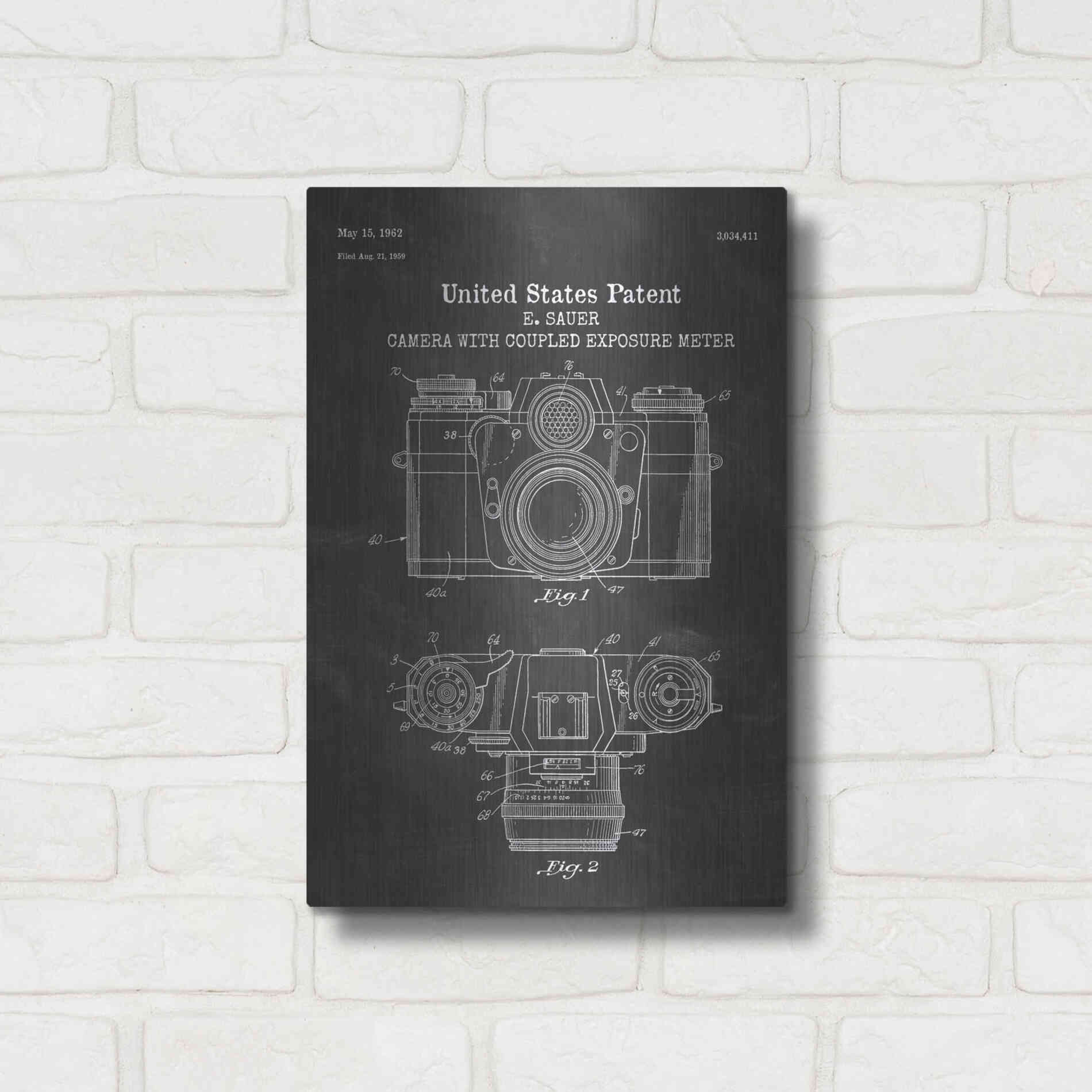 Luxe Metal Art 'Camera with Coupled Exposure Meter Blueprint Patent Chalkboard' Metal Wall Art,12x16