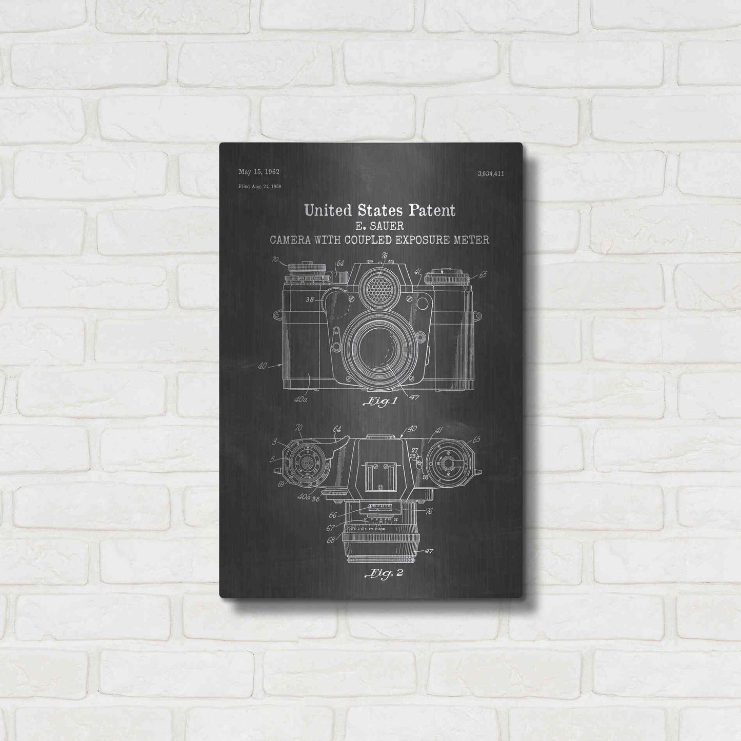 Luxe Metal Art 'Camera with Coupled Exposure Meter Blueprint Patent Chalkboard' Metal Wall Art,16x24