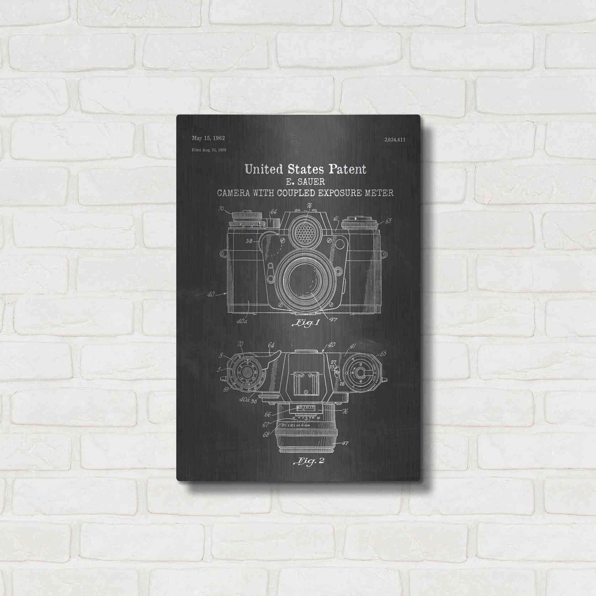 Luxe Metal Art 'Camera with Coupled Exposure Meter Blueprint Patent Chalkboard' Metal Wall Art,16x24