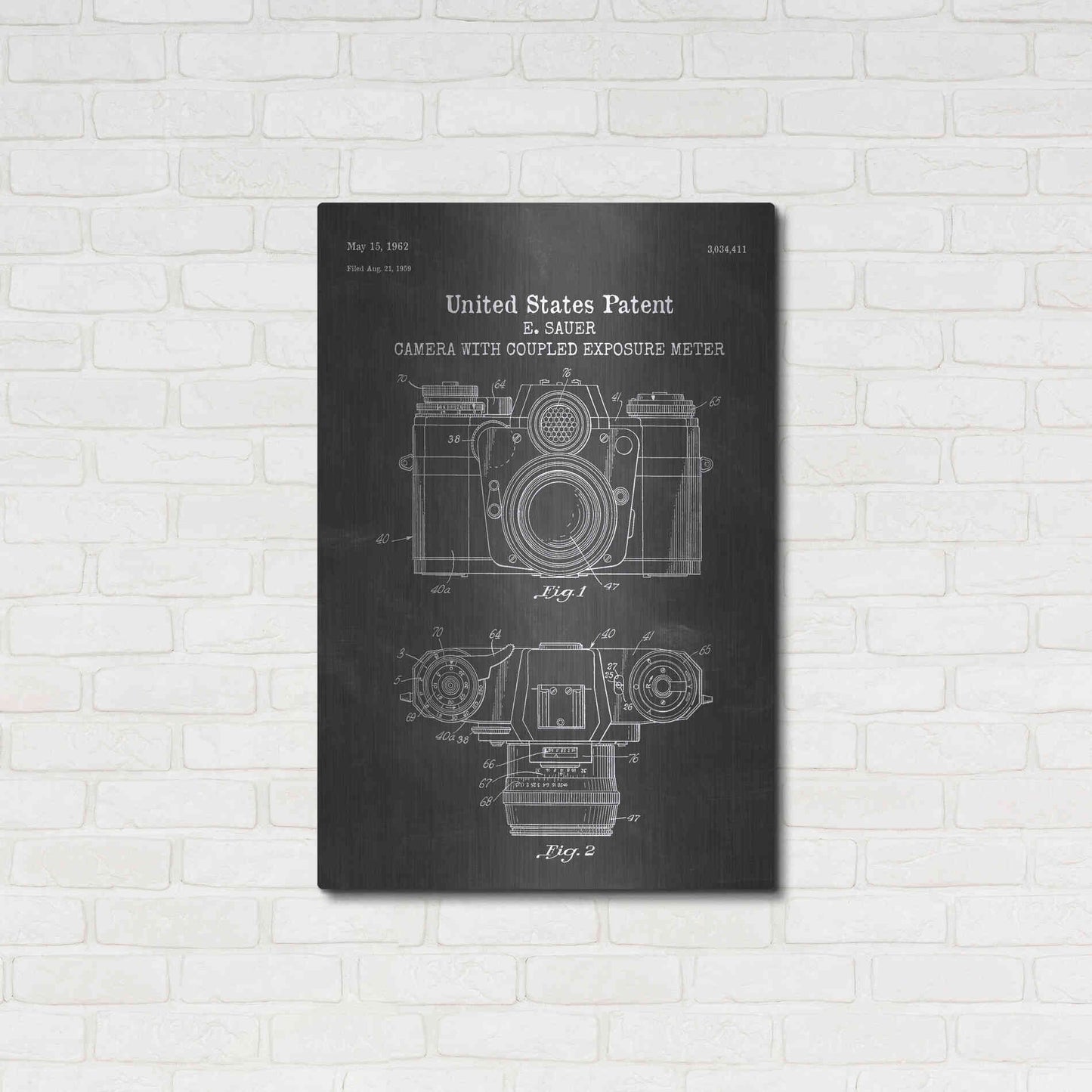 Luxe Metal Art 'Camera with Coupled Exposure Meter Blueprint Patent Chalkboard' Metal Wall Art,24x36