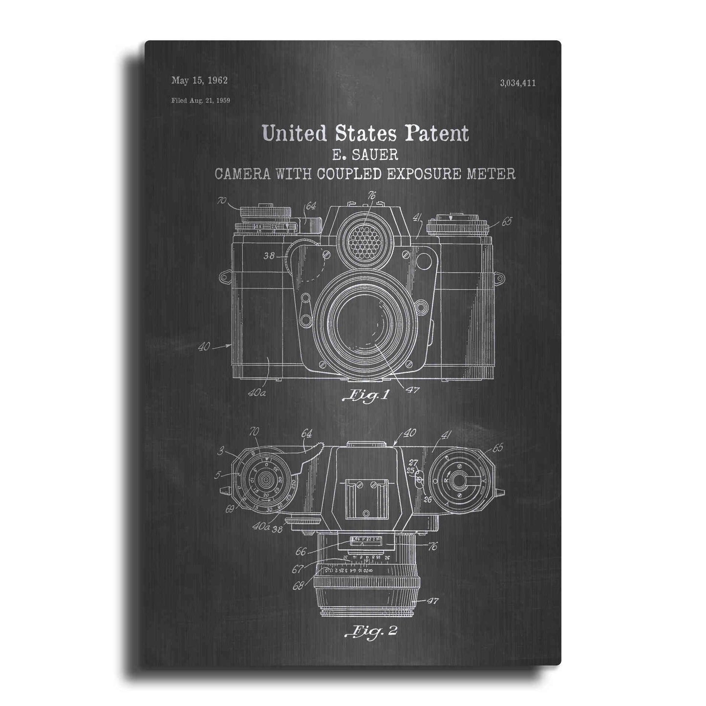 Luxe Metal Art 'Camera with Coupled Exposure Meter Blueprint Patent Chalkboard' Metal Wall Art