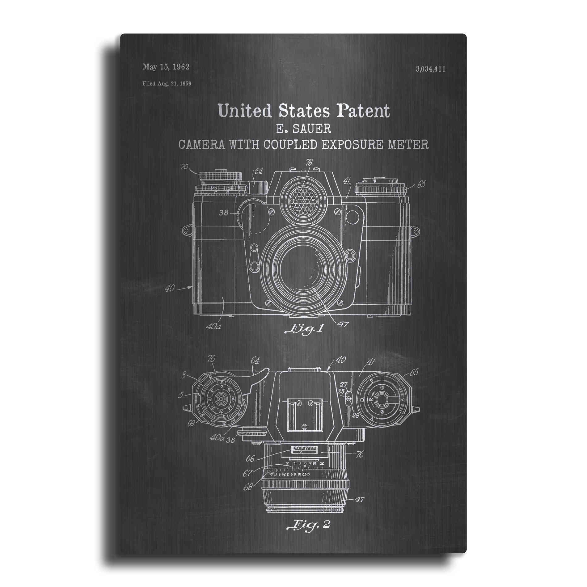 Luxe Metal Art 'Camera with Coupled Exposure Meter Blueprint Patent Chalkboard' Metal Wall Art