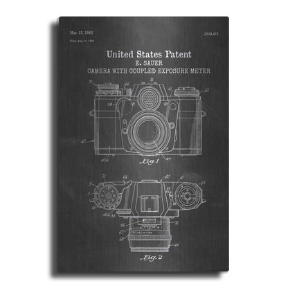 Luxe Metal Art 'Camera with Coupled Exposure Meter Blueprint Patent Chalkboard' Metal Wall Art