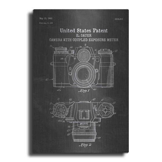 Luxe Metal Art 'Camera with Coupled Exposure Meter Blueprint Patent Chalkboard' Metal Wall Art