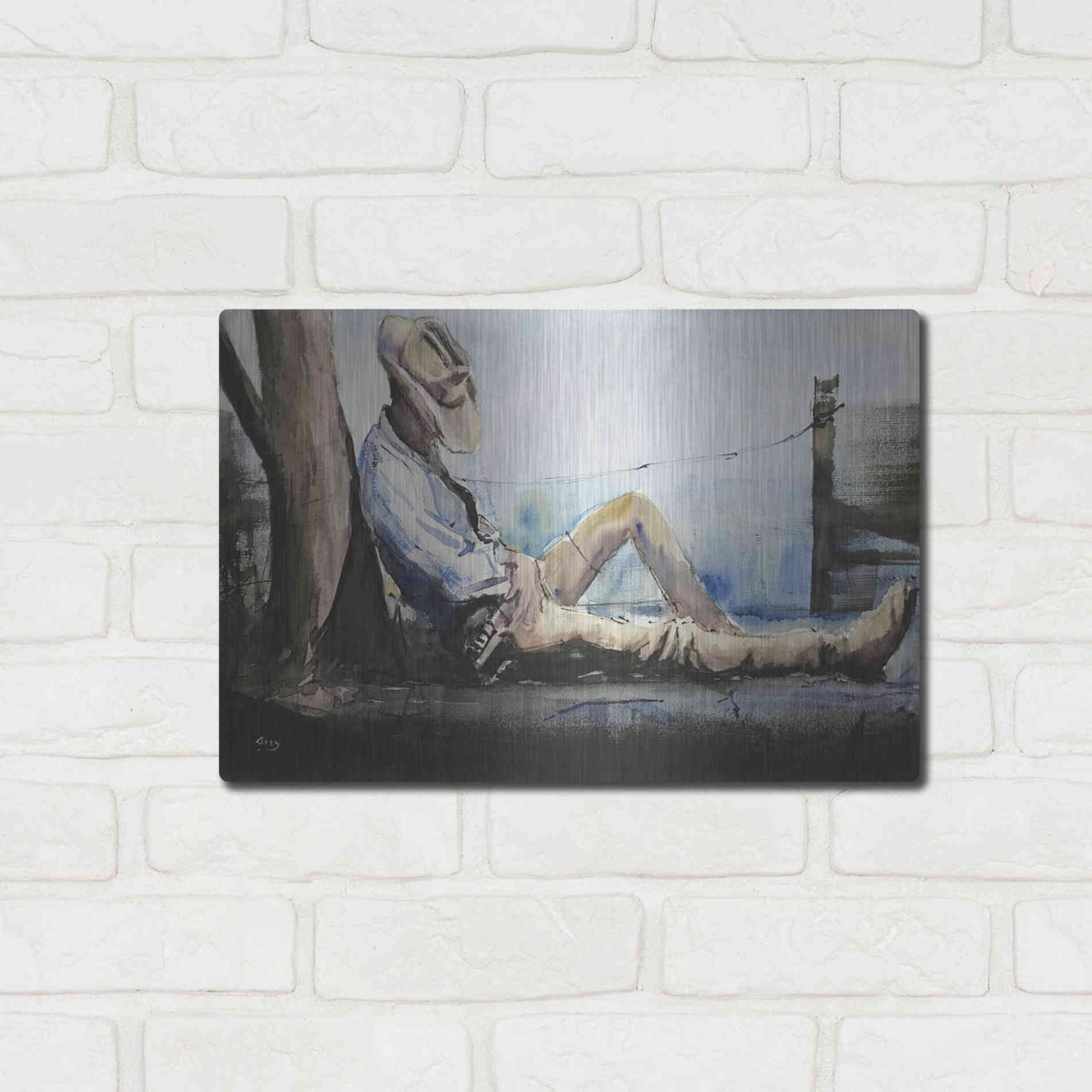 Luxe Metal Art 'Nap Time' by Oscar Alvarez Pardo, Metal Wall Art,16x12