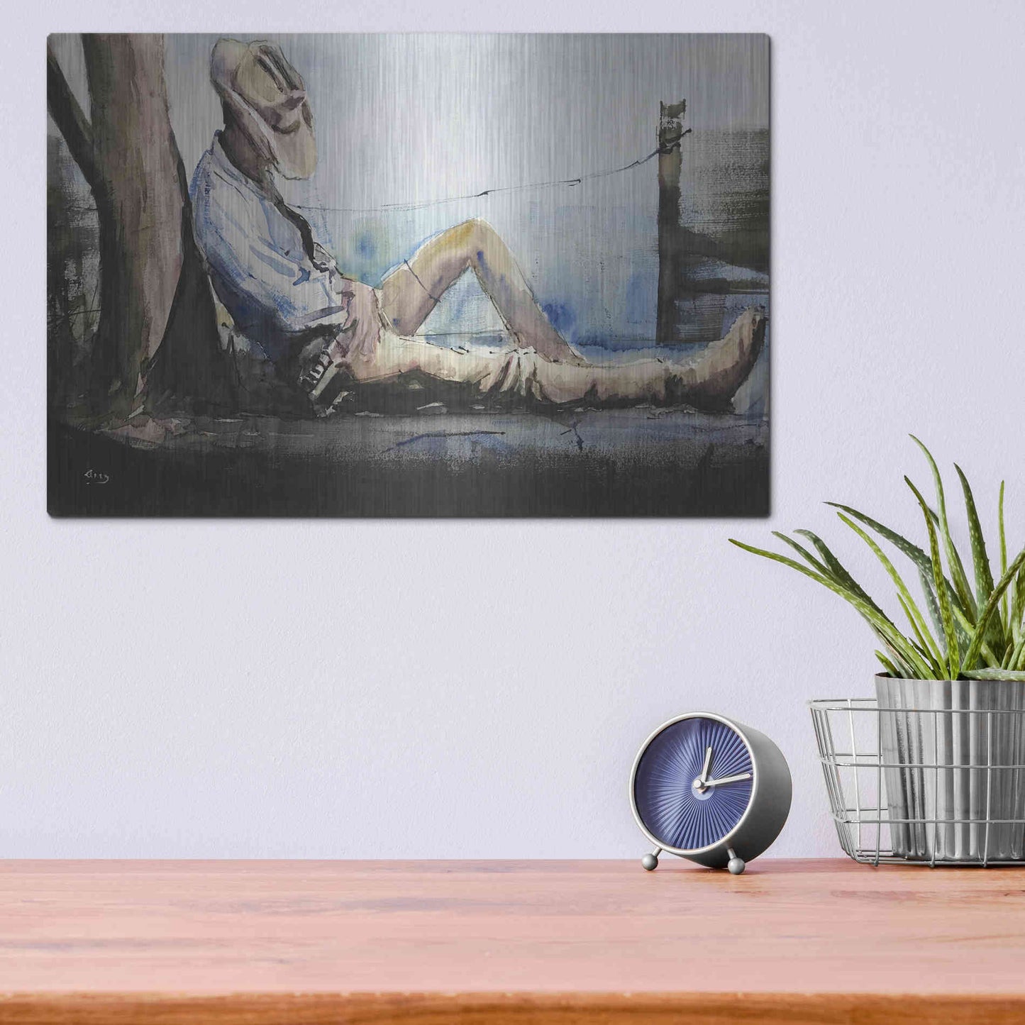 Luxe Metal Art 'Nap Time' by Oscar Alvarez Pardo, Metal Wall Art,16x12