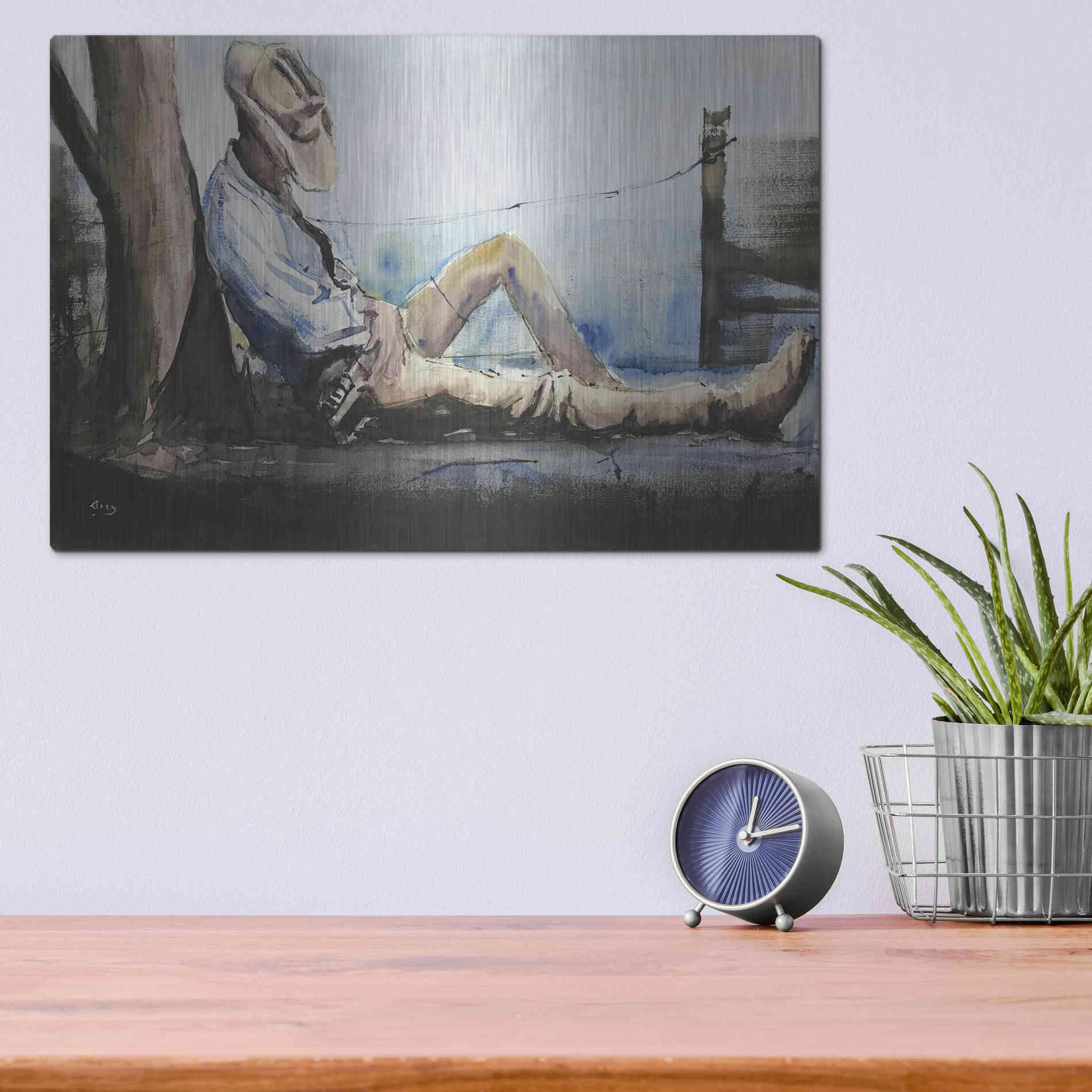 Luxe Metal Art 'Nap Time' by Oscar Alvarez Pardo, Metal Wall Art,16x12