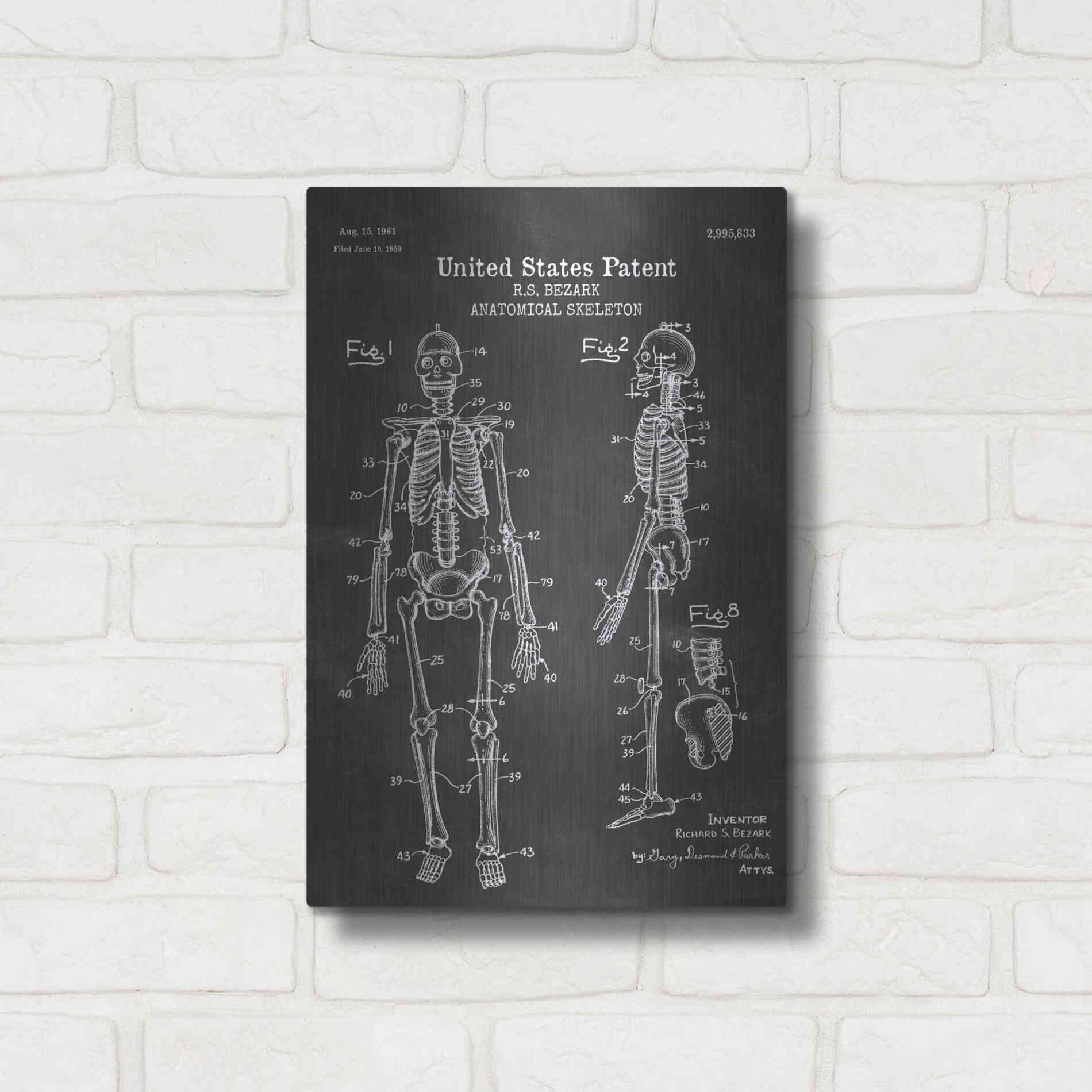 Luxe Metal Art 'Anatomical Skeleton Blueprint Patent Chalkboard' Metal Wall Art,12x16