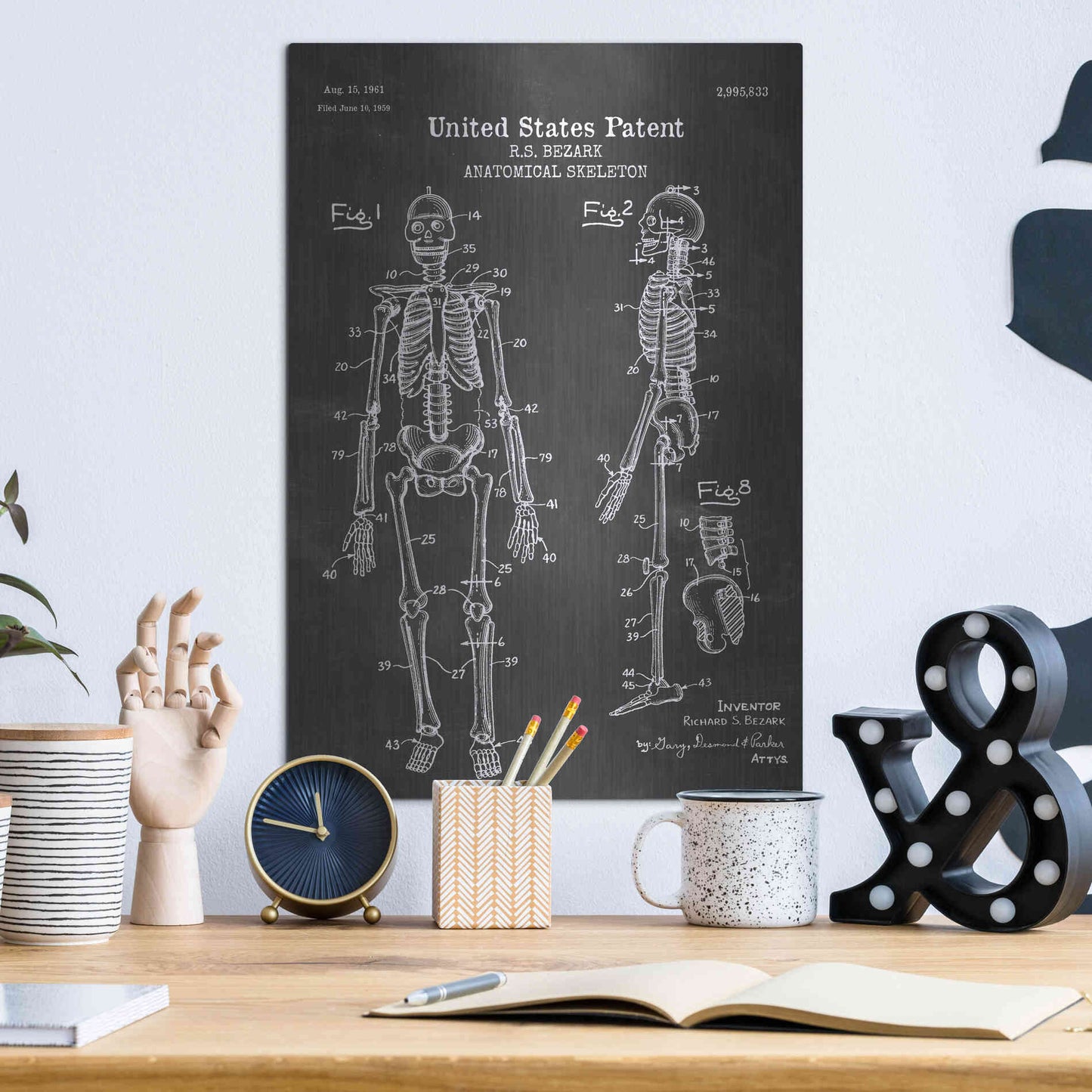 Luxe Metal Art 'Anatomical Skeleton Blueprint Patent Chalkboard' Metal Wall Art,12x16