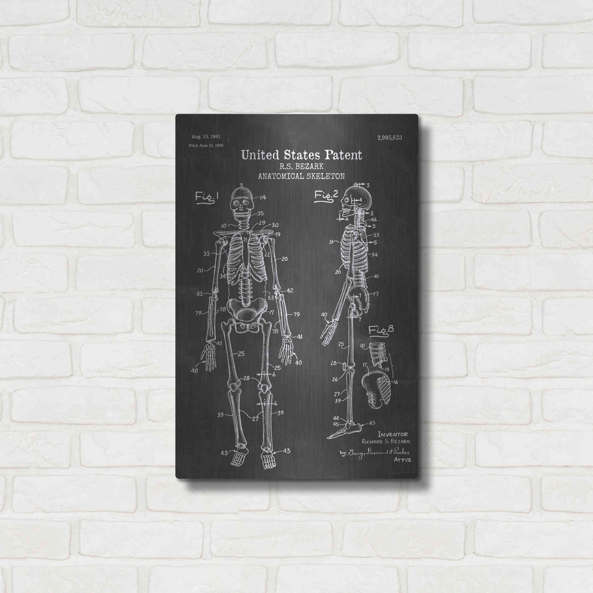Luxe Metal Art 'Anatomical Skeleton Blueprint Patent Chalkboard' Metal Wall Art,16x24