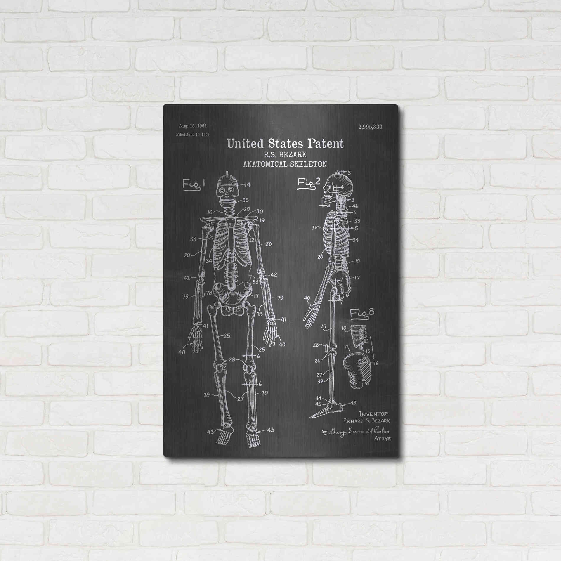 Luxe Metal Art 'Anatomical Skeleton Blueprint Patent Chalkboard' Metal Wall Art,24x36