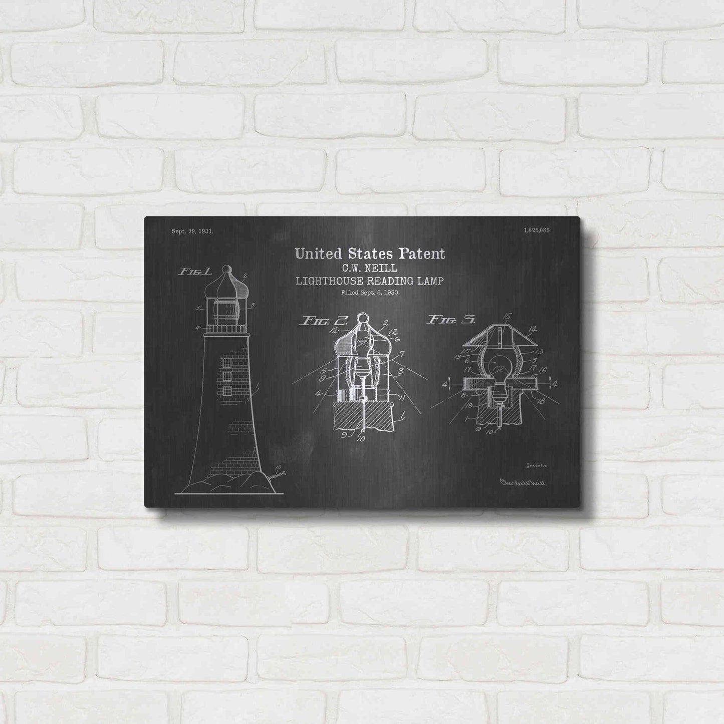 Luxe Metal Art 'Lighthouse Reading Lamp Blueprint Patent Chalkboard' Metal Wall Art,24x16